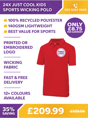 24 x Just Cool Kids Sports Wicking Polos