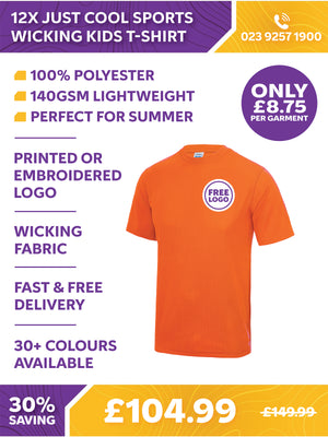 12 x Just Cool Sports Wicking Kids T-Shirts