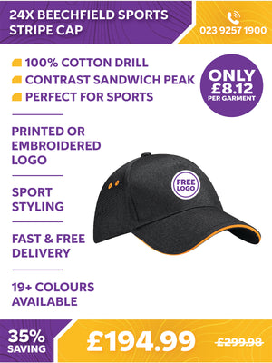 24 x Beechfield Sports Stripe Cap