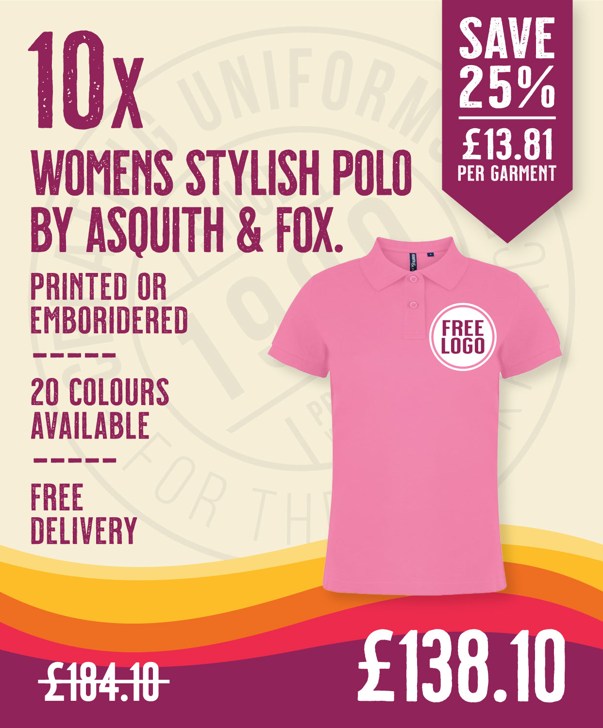 10 x Women's Stylish Polos by Asquith & Fox in Pink Carnation by Print Lab Deals — Custom branded clothing by Print Press, featuring premium embroidery produced in our specialist print lab in the UK.