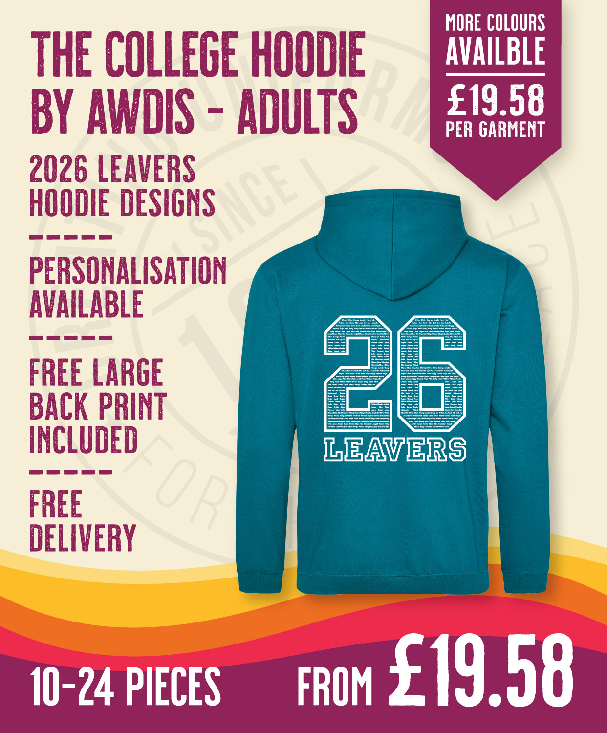 College Hoodie - Adult Size - 10-24 Pieces in by printlab.clothing — Custom branded clothing by Print Press, featuring premium embroidery produced in our specialist print lab in the UK.