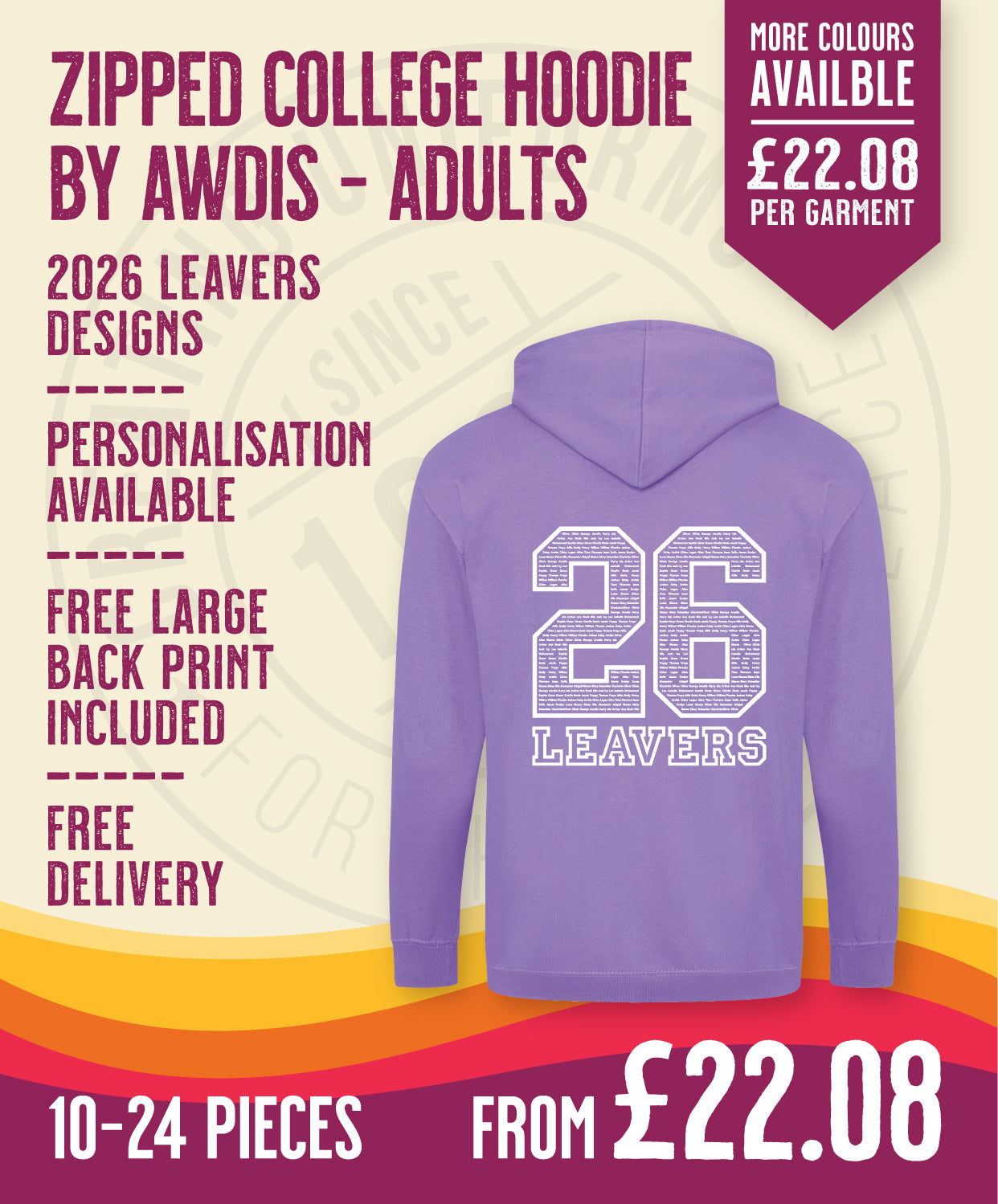 Zipped Hoodie - Adult Size - 10-24 Pieces in by printlab.clothing — Custom branded clothing by Print Press, featuring premium embroidery produced in our specialist print lab in the UK.