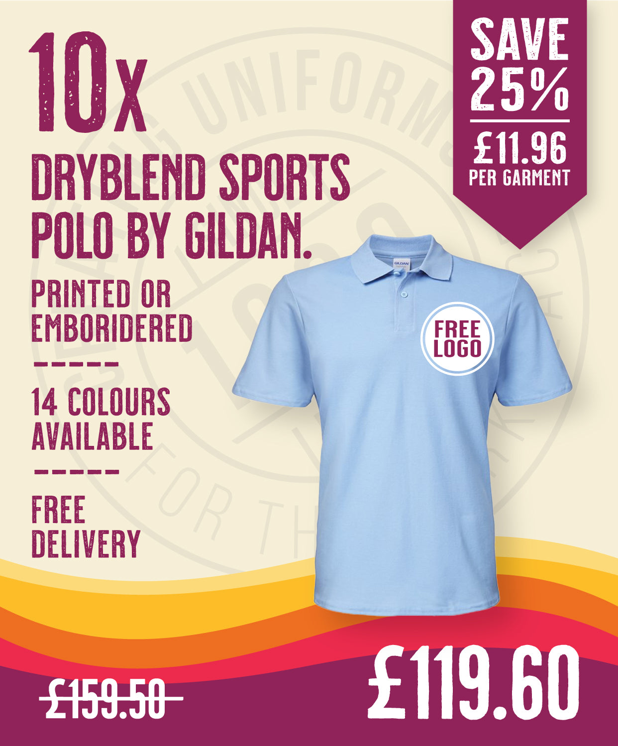 10 x Dryblend Sports Polos by Gildan in Light Blue by Print Lab Deals — Custom branded clothing by Print Press, featuring premium embroidery produced in our specialist print lab in the UK.
