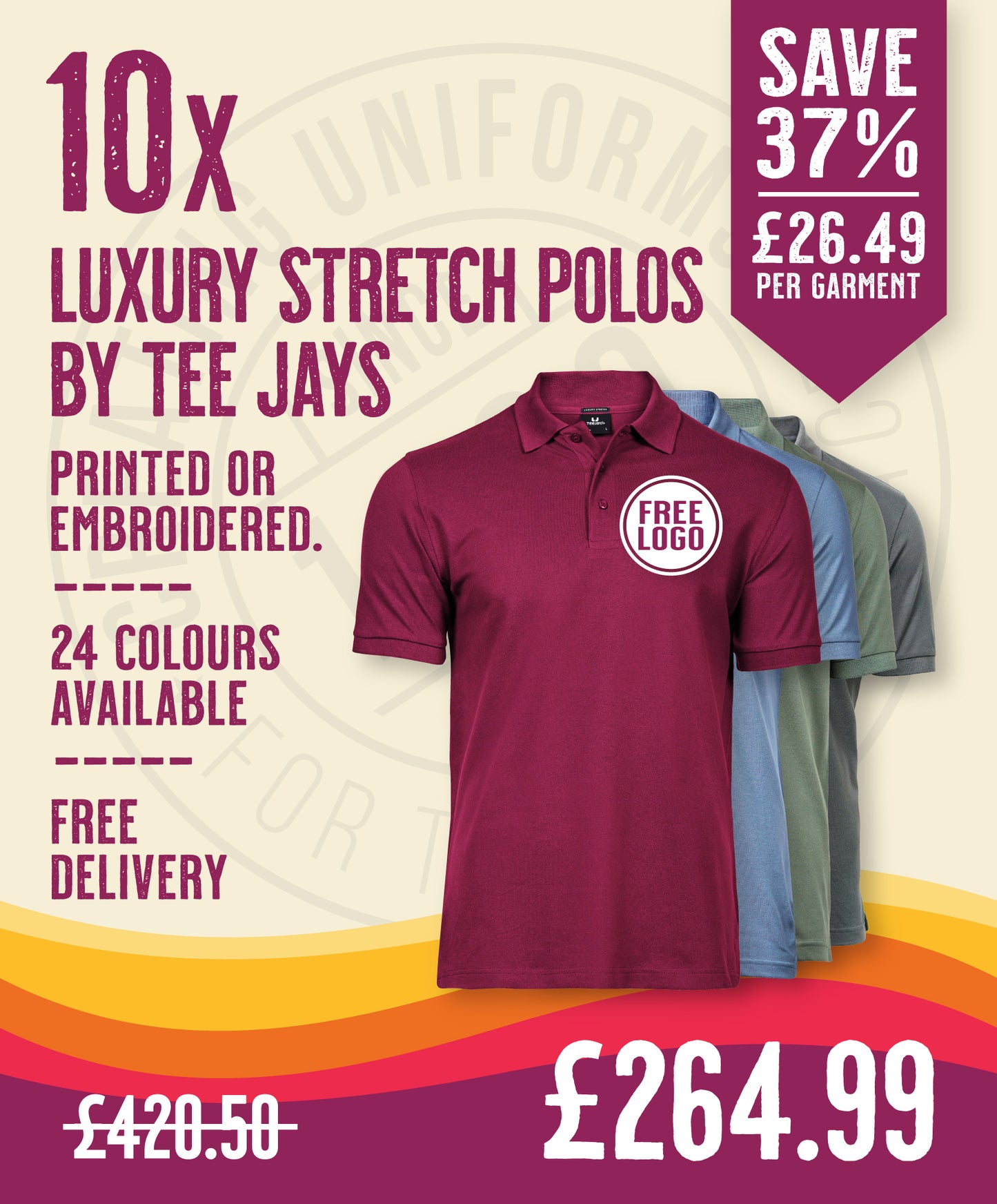10 x Luxury Stretch Polos by Tee Jays in Wine by Print Lab Deals — Custom branded clothing by Print Press, featuring premium embroidery produced in our specialist print lab in the UK.