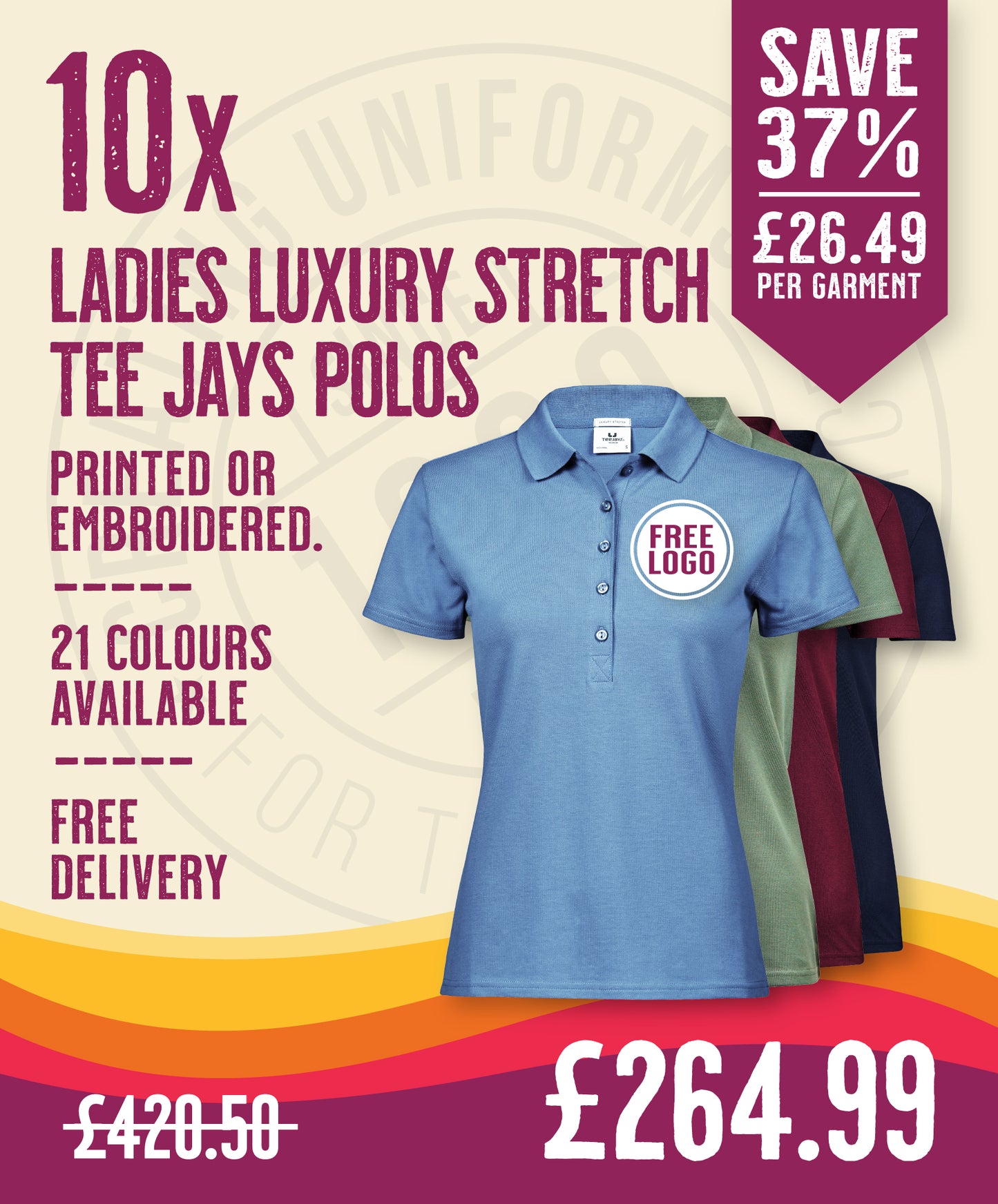 10 x Ladies Luxury Stretch Polos by Tee Jays in Ocean Blue by Print Lab Deals — Custom branded clothing by Print Press, featuring premium embroidery produced in our specialist print lab in the UK.