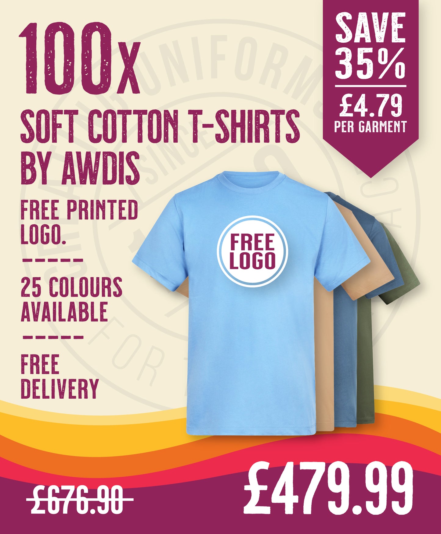 100 x Soft Cotton T-Shirts by AWDis