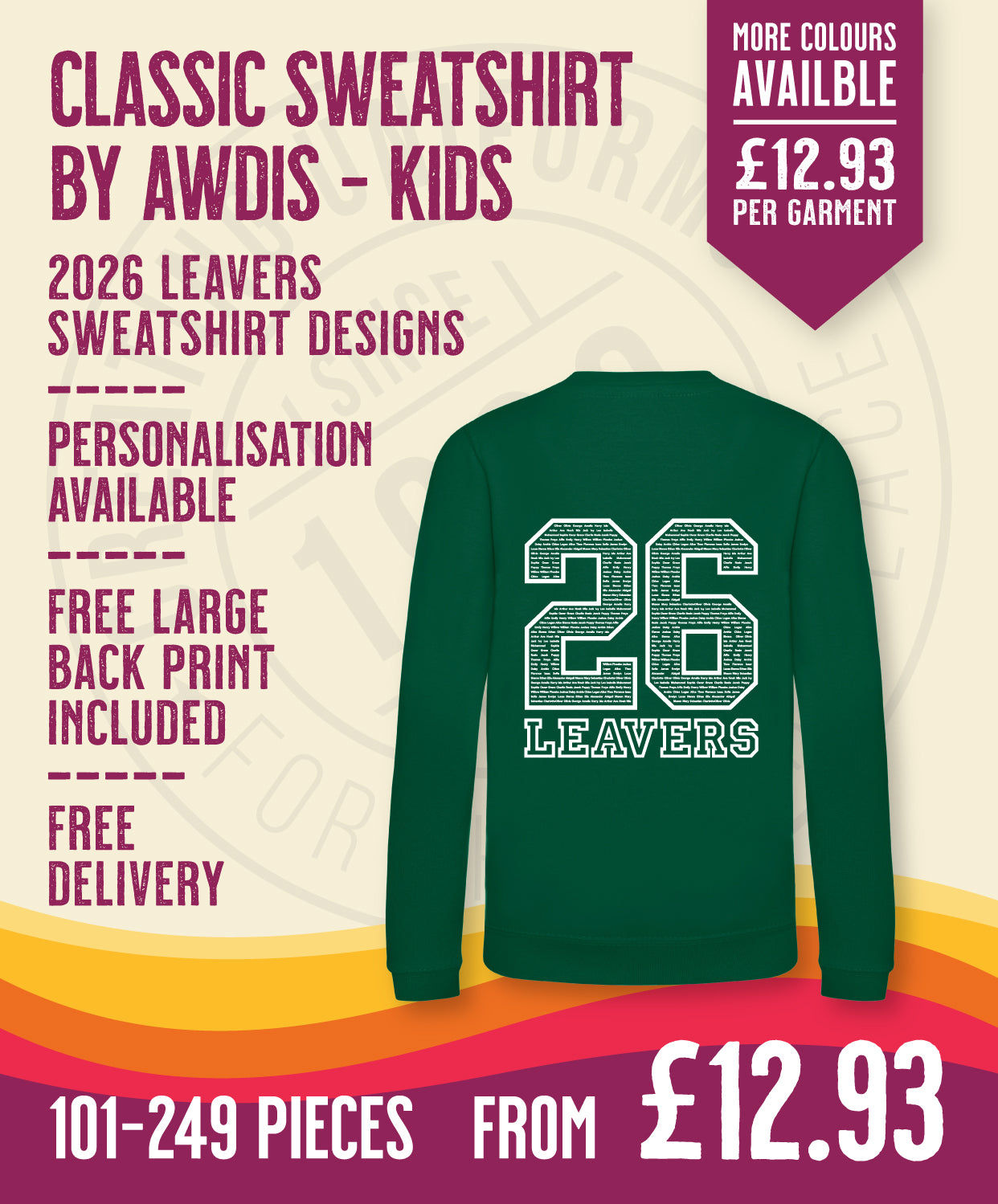 Classic Sweatshirt - Kids Size - 101-249 Pieces in by printlab.clothing — Custom branded clothing by Print Press, featuring premium embroidery produced in our specialist print lab in the UK.