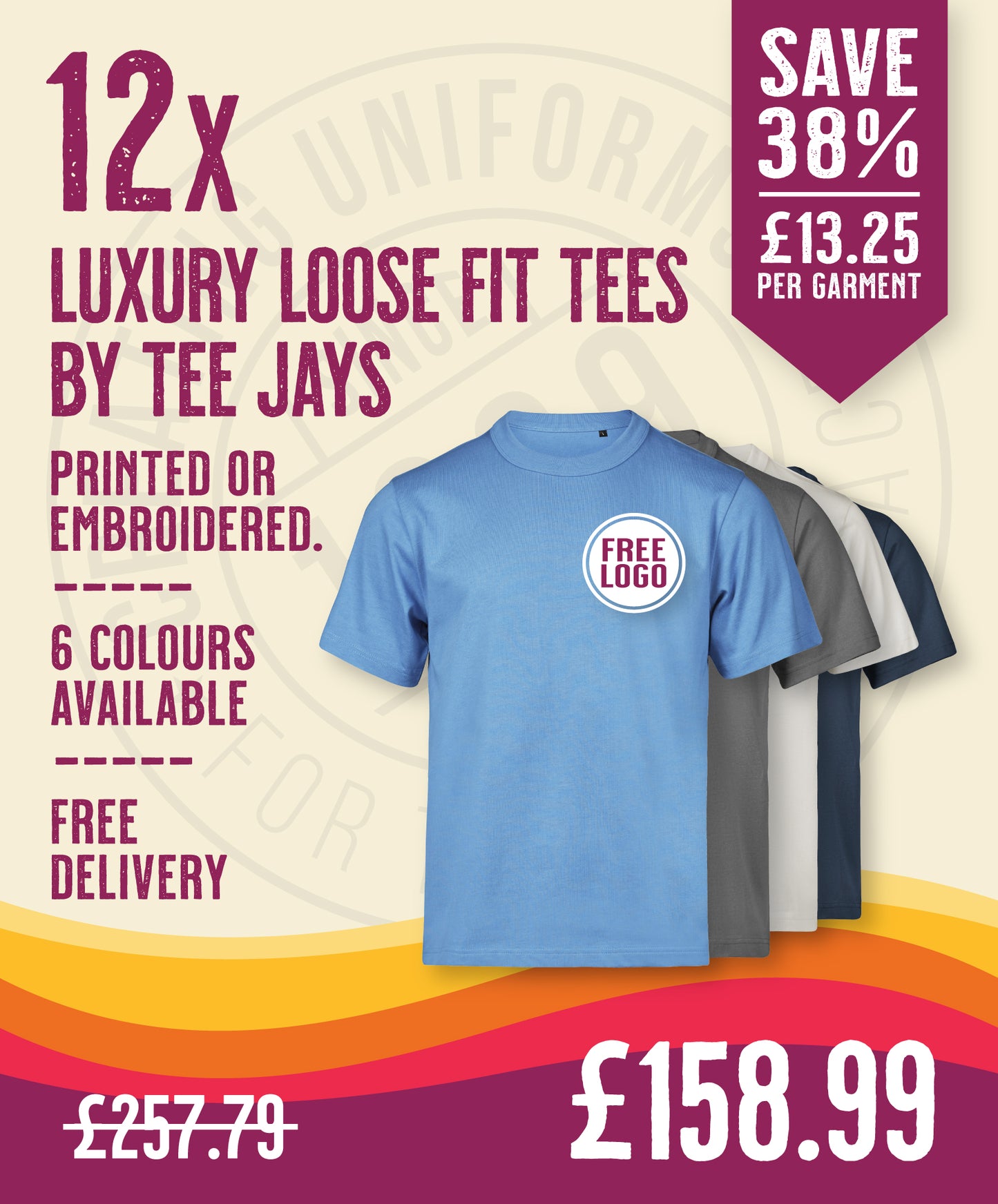 12 x Heavyweight Luxury Loose Fit Tees by Tee Jays in Ocean Blue by Print Lab Deals — Custom branded clothing by Print Press, featuring premium embroidery produced in our specialist print lab in the UK.