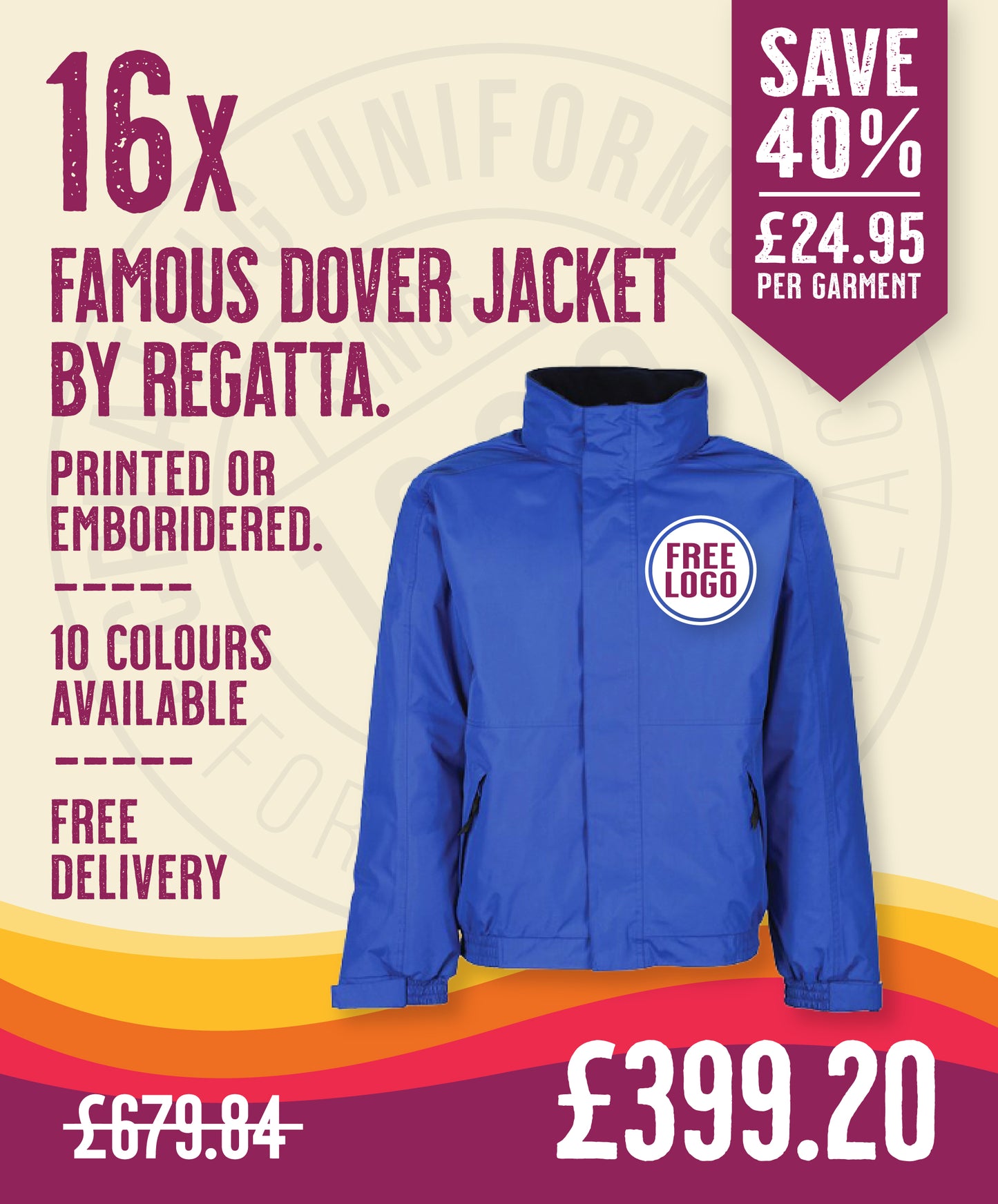 16 x Regatta Pro Waterproof Coats in New Royal Blue by Print Lab Deals — Custom branded clothing by Print Press, featuring premium embroidery produced in our specialist print lab in the UK.