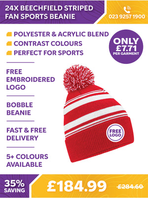 24 x Beechfield Striped Fan Sports Beanie