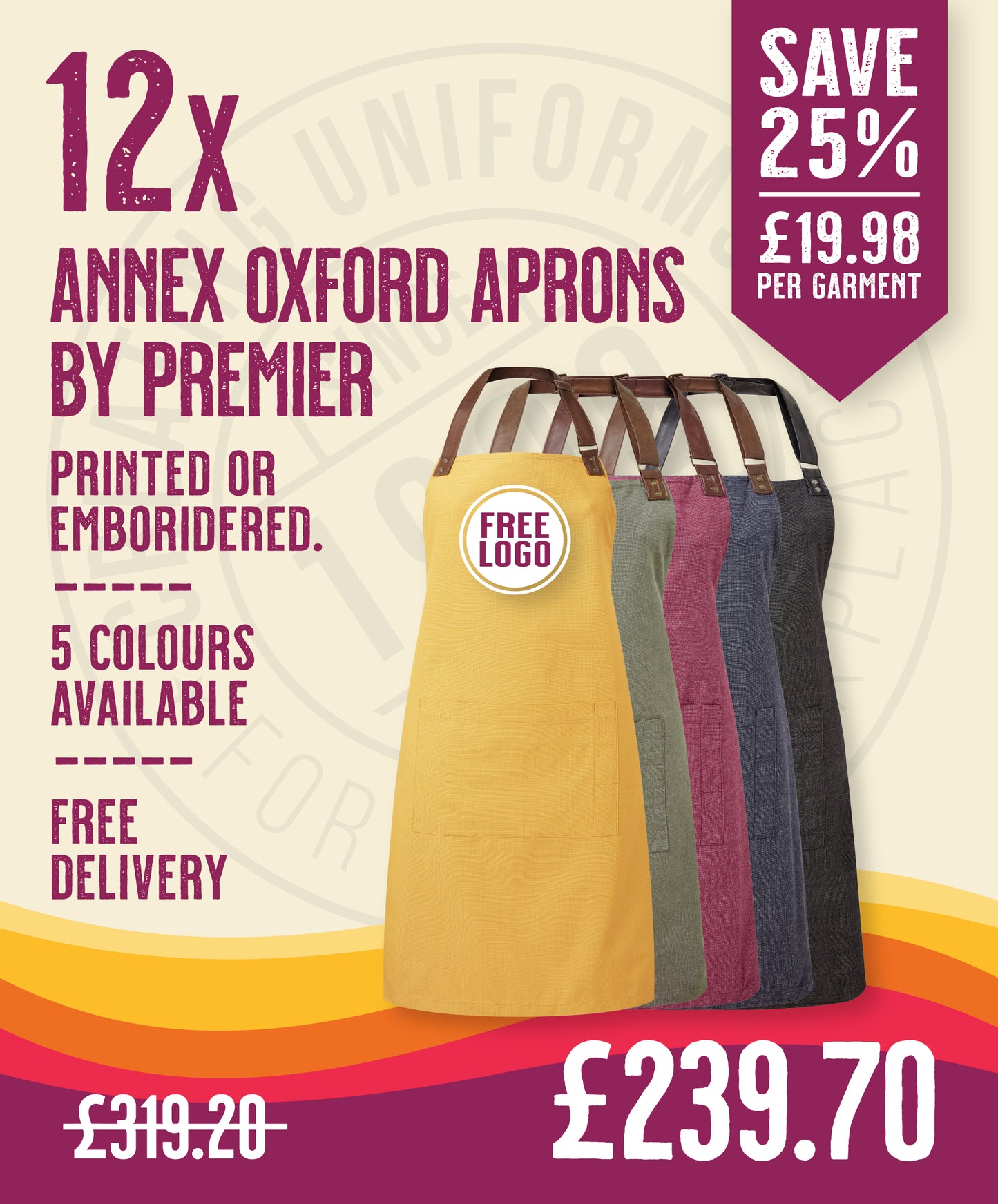 12 x Cotton Oxford Annex Aprons by Premier in Mustard by Print Lab Deals — Custom branded clothing by Print Press, featuring premium embroidery produced in our specialist print lab in the UK.