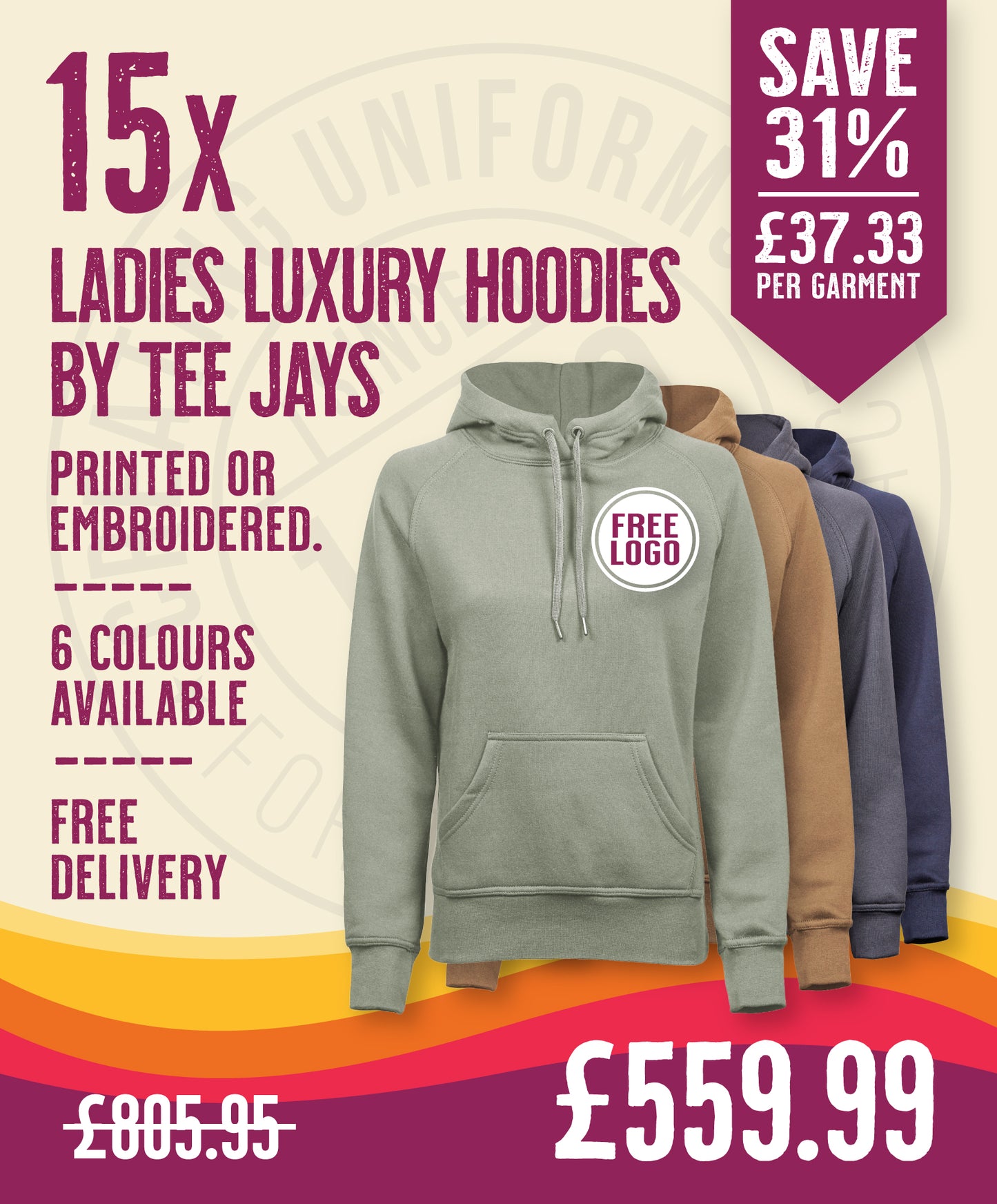 15 x Ladies Luxury Hooded Sweatshirts by Tee Jays in Sage by Print Lab Deals — Custom branded clothing by Print Press, featuring premium embroidery produced in our specialist print lab in the UK.