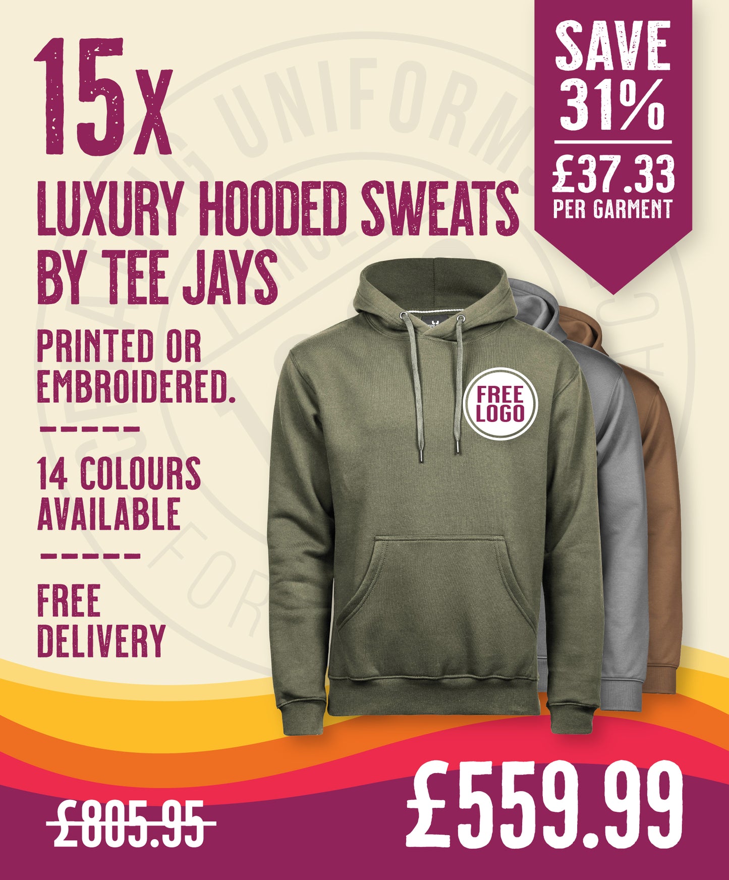 15 x Luxury Hooded Sweatshirts by Tee Jays in Deep Green by Print Lab Deals — Custom branded clothing by Print Press, featuring premium embroidery produced in our specialist print lab in the UK.