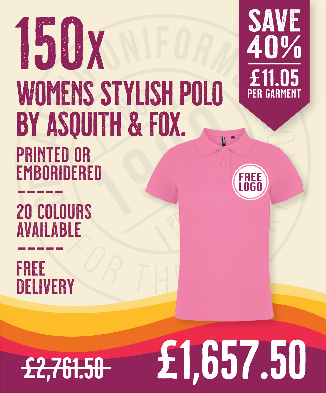 150 x Women's Stylish Polos by Asquith & Fox in Pink Carnation by Print Lab Deals — Custom branded clothing by Print Press, featuring premium embroidery produced in our specialist print lab in the UK.