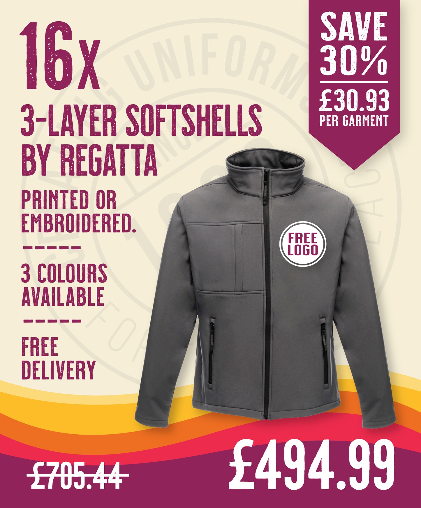 16 x 3-Layer Octagon Softshells by Regatta in Seal Grey by Print Lab Deals — Custom branded clothing by Print Press, featuring premium embroidery produced in our specialist print lab in the UK.