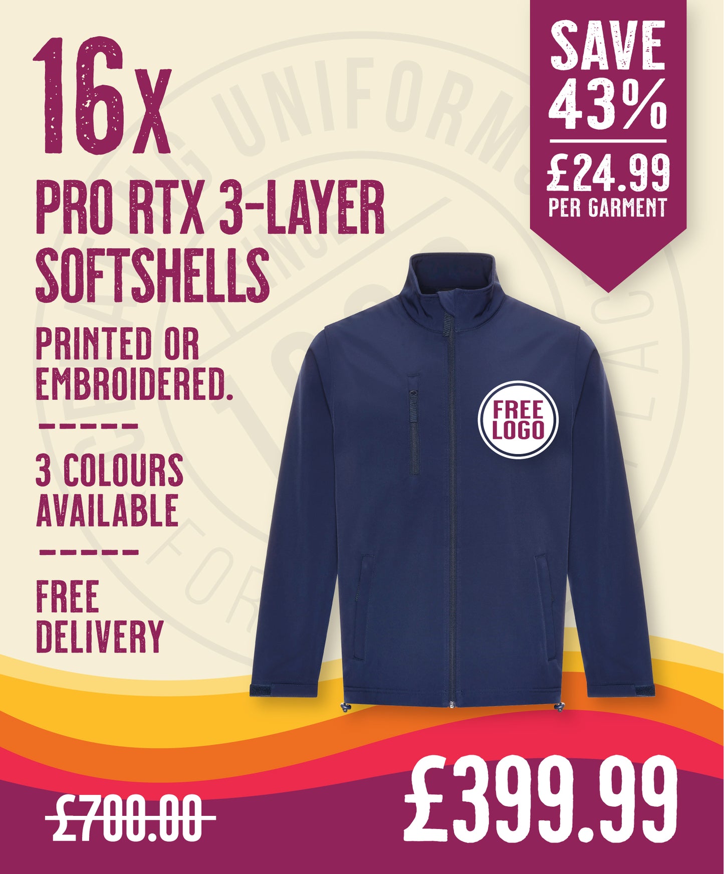 16 x Pro RTX 3-Layer Softshell Jackets in Navy by Print Lab Deals — Custom branded clothing by Print Press, featuring premium embroidery produced in our specialist print lab in the UK.