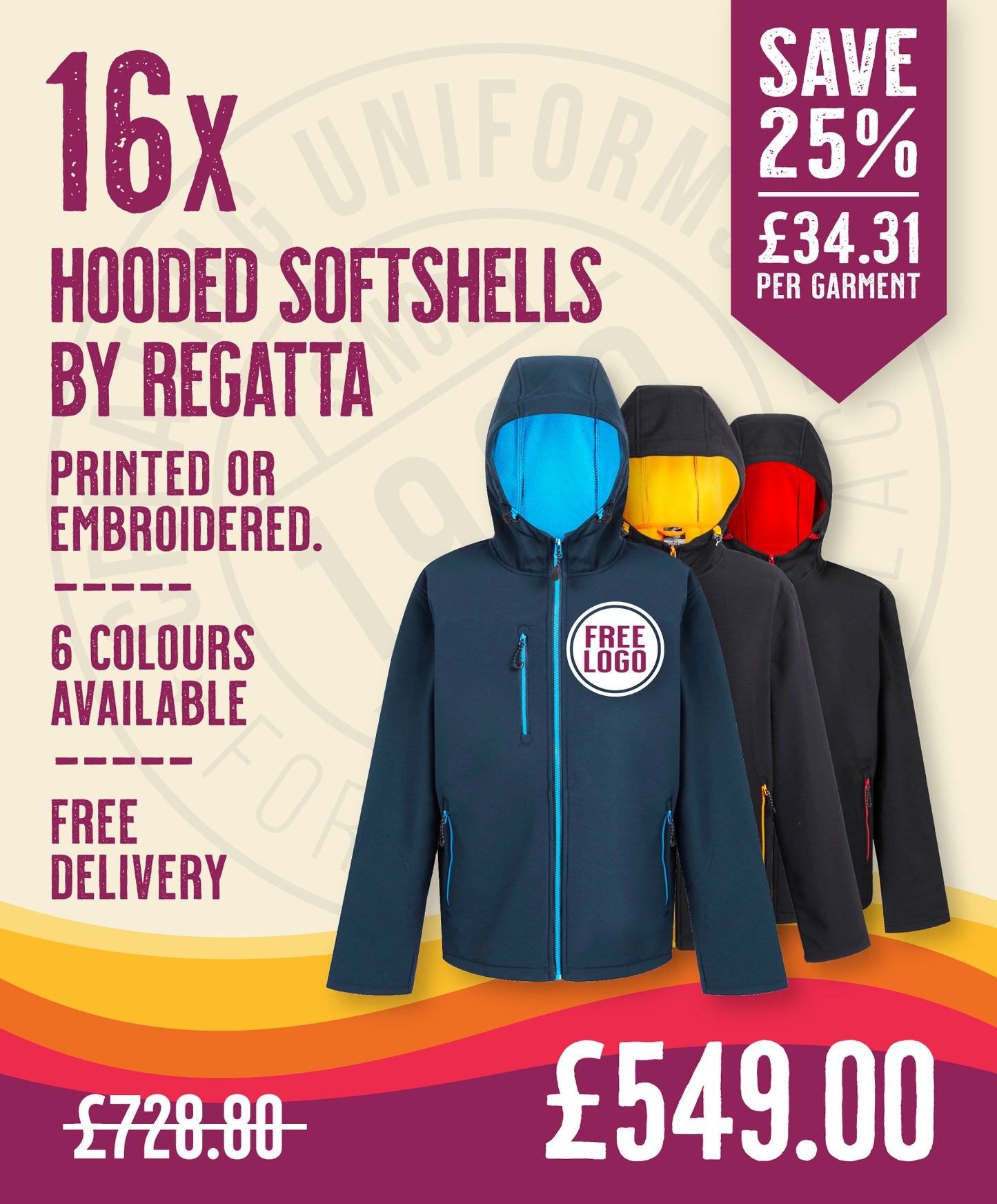 16 x Regatta Hooded Softshell Jackets (2 Layer) in Navy New French Blue by Print Lab Deals — Custom branded clothing by Print Press, featuring premium embroidery produced in our specialist print lab in the UK.