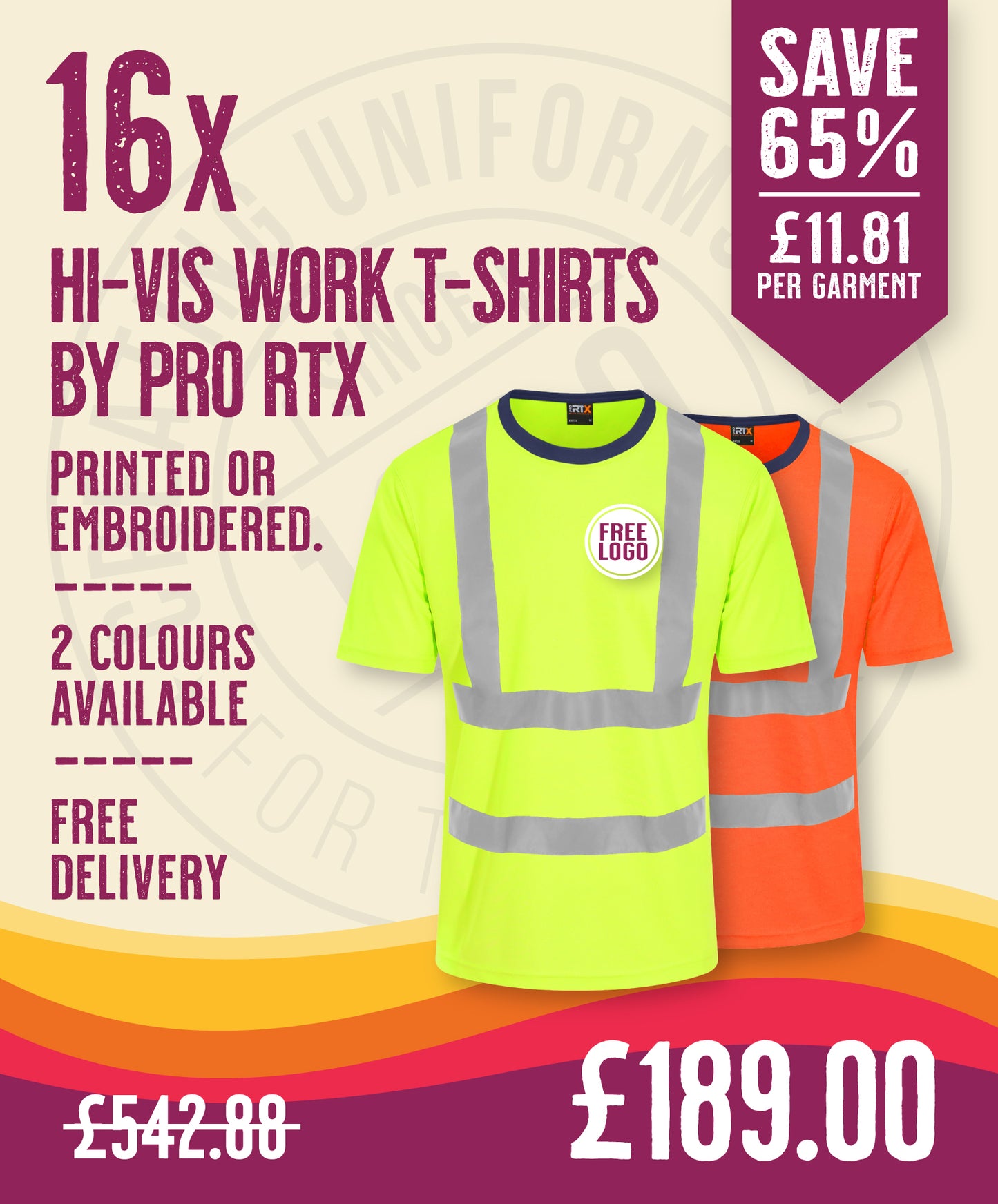 16 x Hi-Vis Work T-Shirts by Pro RTX in Yellow by Print Lab Deals — Custom branded clothing by Print Press, featuring premium embroidery produced in our specialist print lab in the UK.