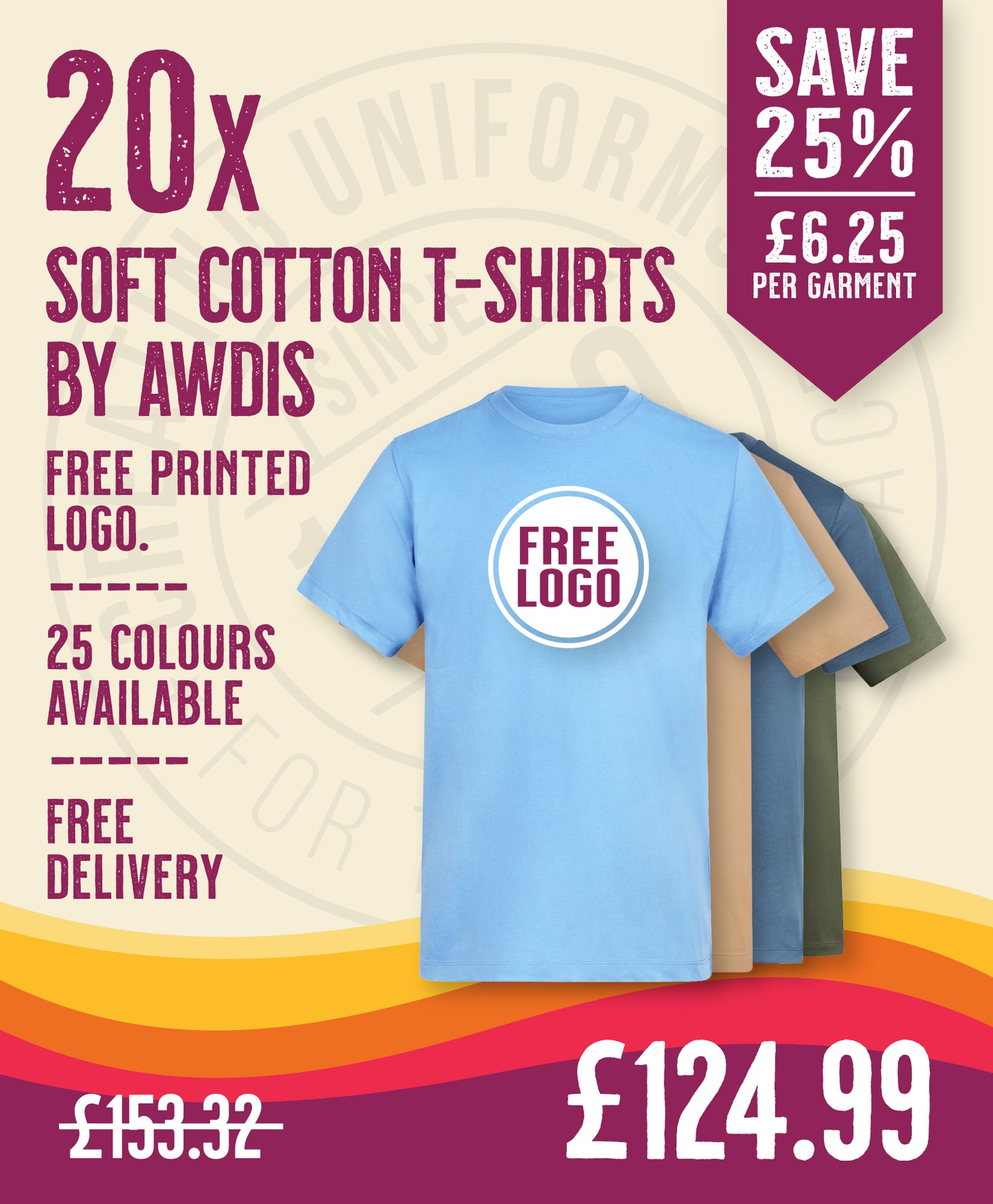 20 x Soft Cotton T-Shirts by AWDis