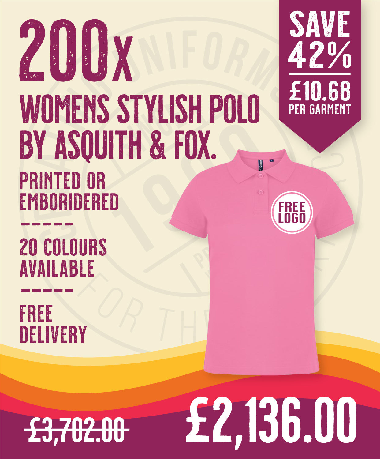 200 x Women's Stylish Polos by Asquith & Fox in Pink Carnation by Print Lab Deals — Custom branded clothing by Print Press, featuring premium embroidery produced in our specialist print lab in the UK.