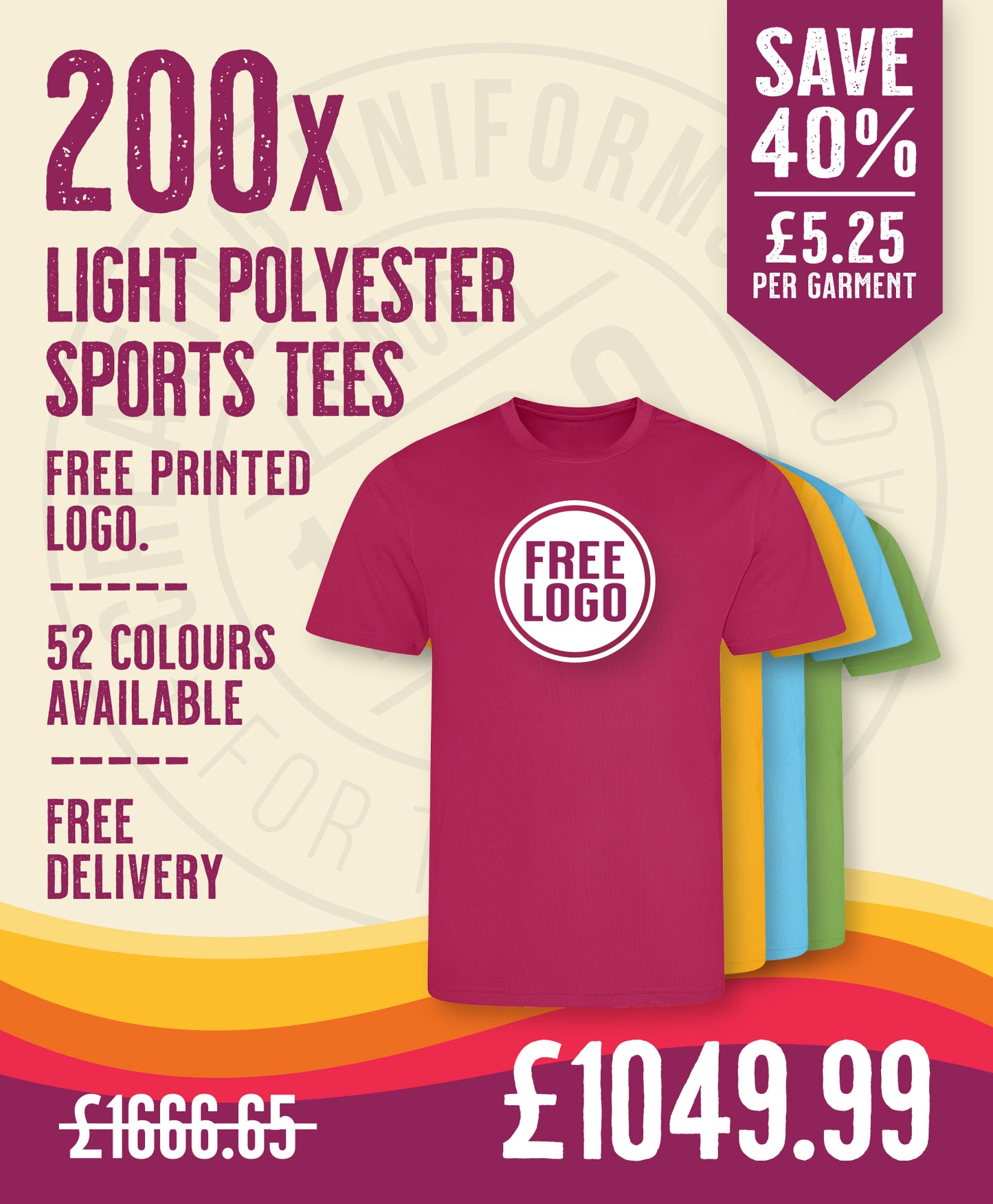 200 x Lightweight Polyester Sport T-Shirts by Just Cool