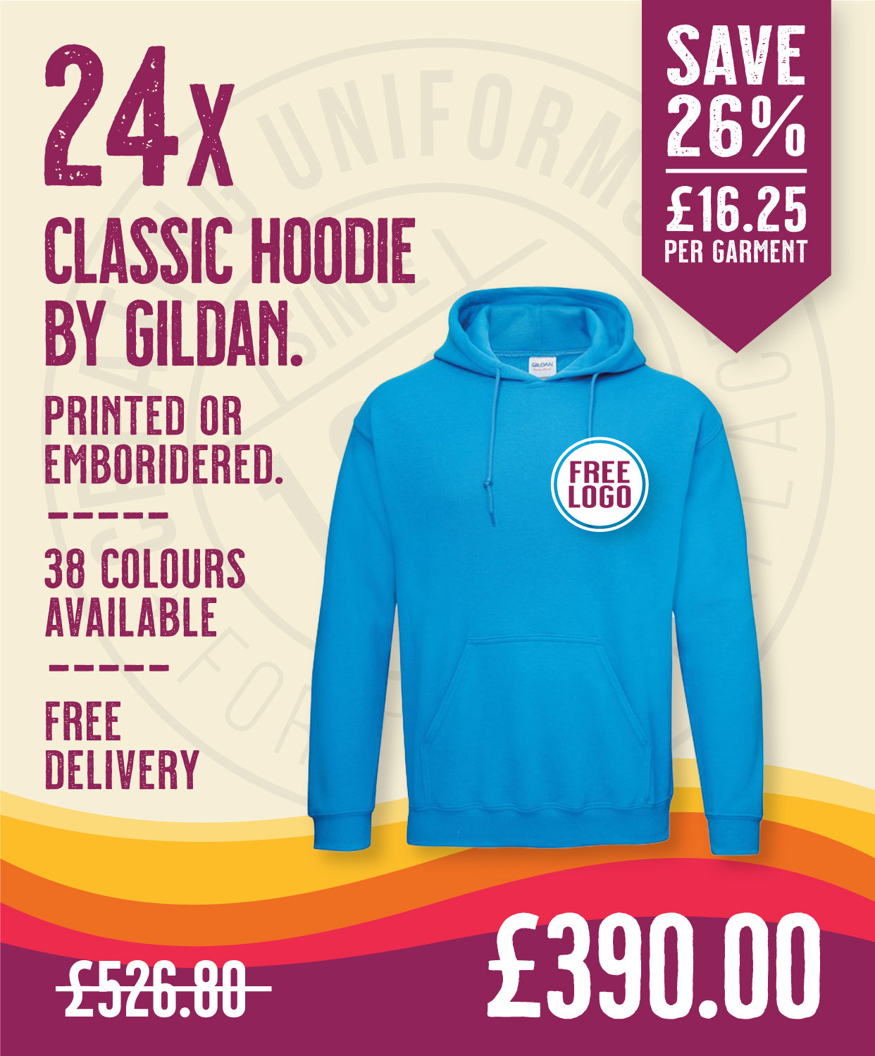 24 x Classic Hoodies by Gildan in Sapphire by Print Lab Deals — Custom branded clothing by Print Press, featuring premium embroidery produced in our specialist print lab in the UK.