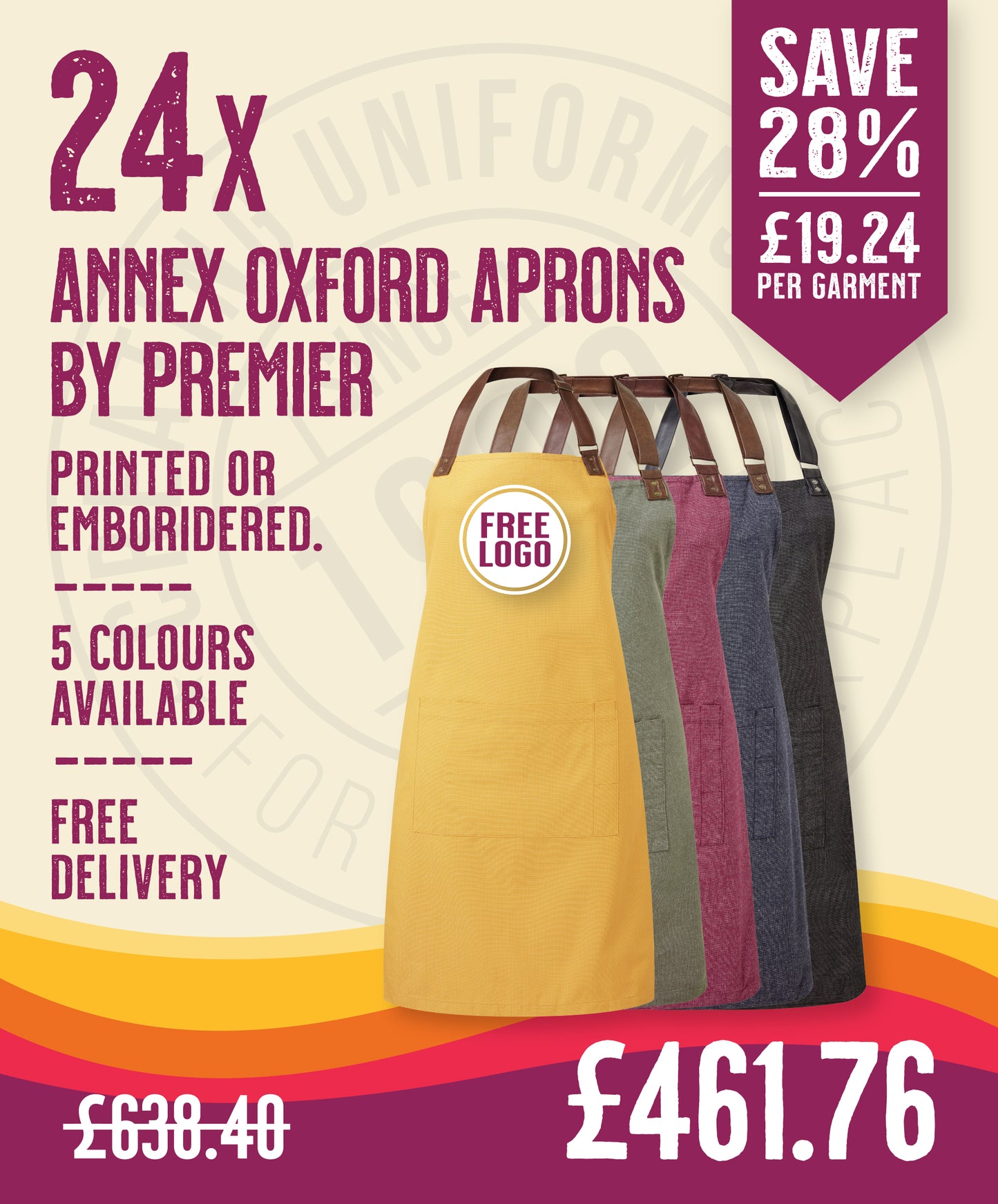 24 x Cotton Oxford Annex Aprons by Premier in Mustard by Print Lab Deals — Custom branded clothing by Print Press, featuring premium embroidery produced in our specialist print lab in the UK.