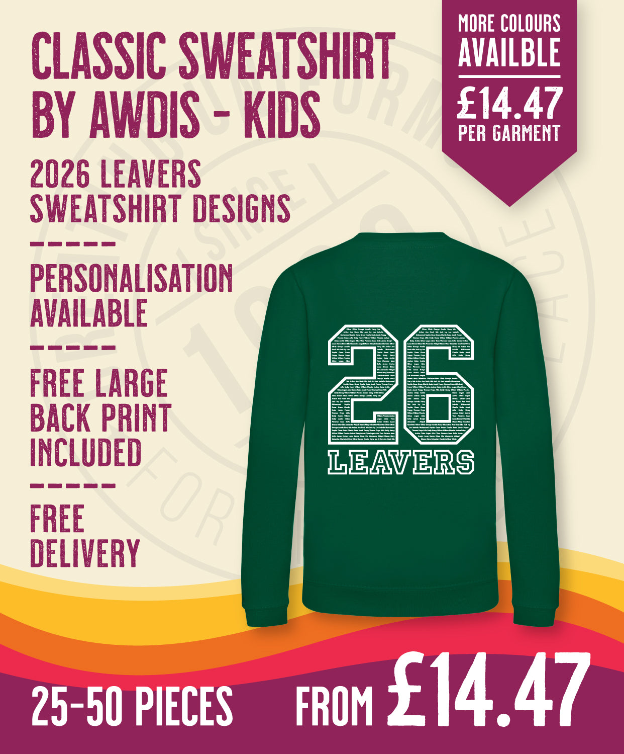 Classic Sweatshirt - Kids Size - 25-50 Pieces in by printlab.clothing — Custom branded clothing by Print Press, featuring premium embroidery produced in our specialist print lab in the UK.