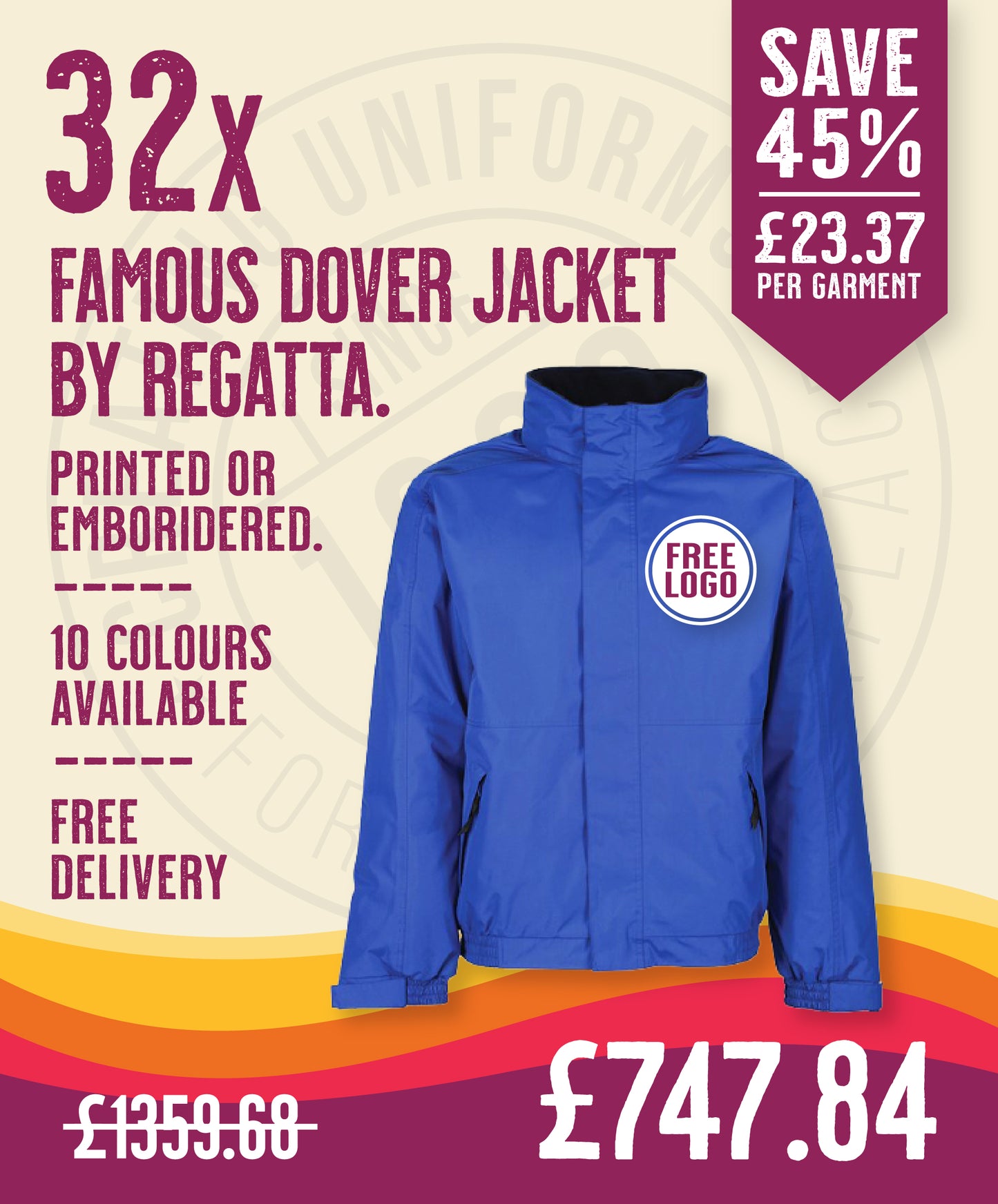 32 x Regatta Pro Waterproof Coats in New Royal Blue by Print Lab Deals — Custom branded clothing by Print Press, featuring premium embroidery produced in our specialist print lab in the UK.