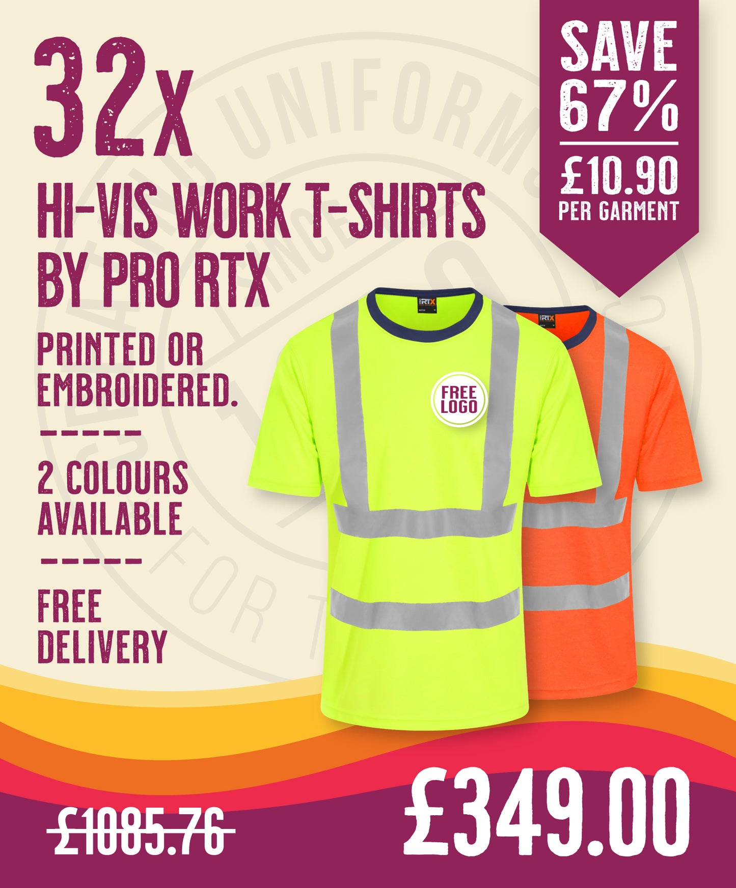 32 x Hi-Vis Work T-Shirts by Pro RTX in Yellow by Print Lab Deals — Custom branded clothing by Print Press, featuring premium embroidery produced in our specialist print lab in the UK.