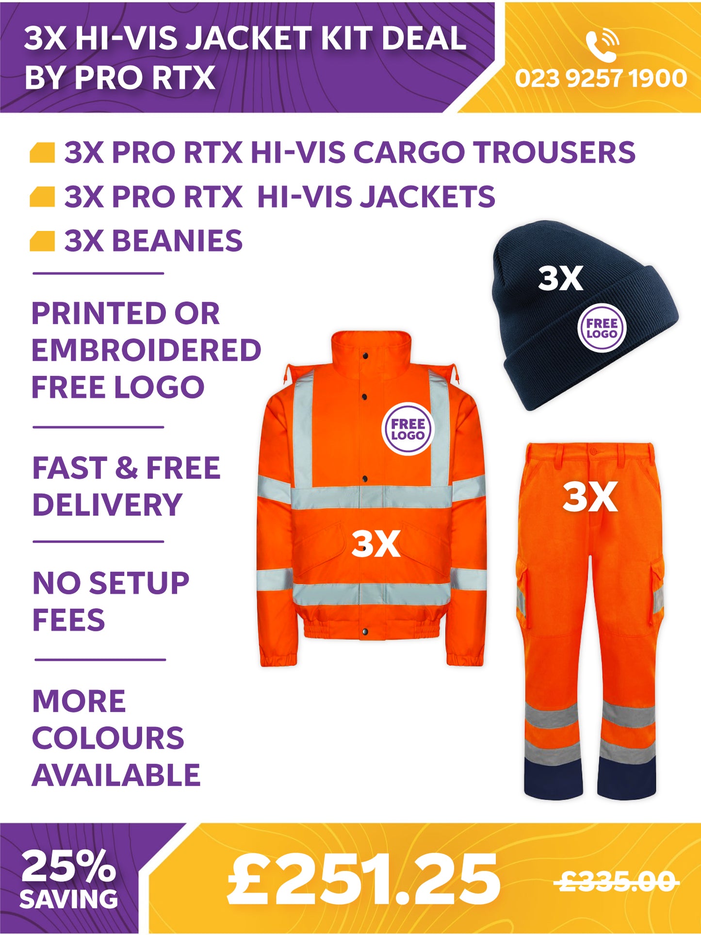 3x Hi-Vis Jacket Kit By Pro RTX