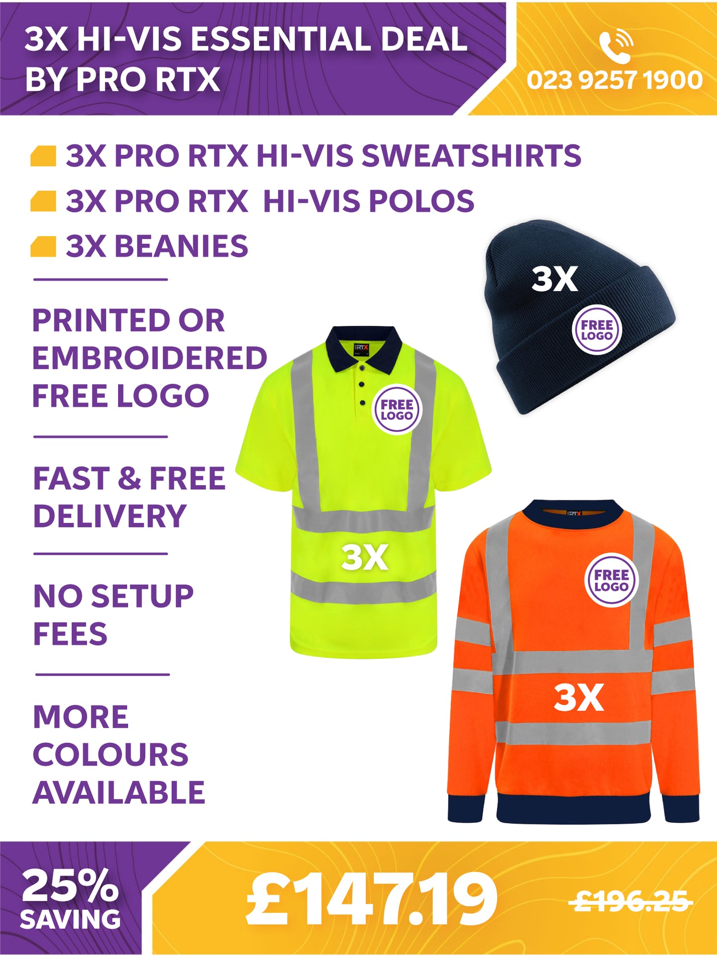 3x Hi-Vis Essential Deal By Pro RTX