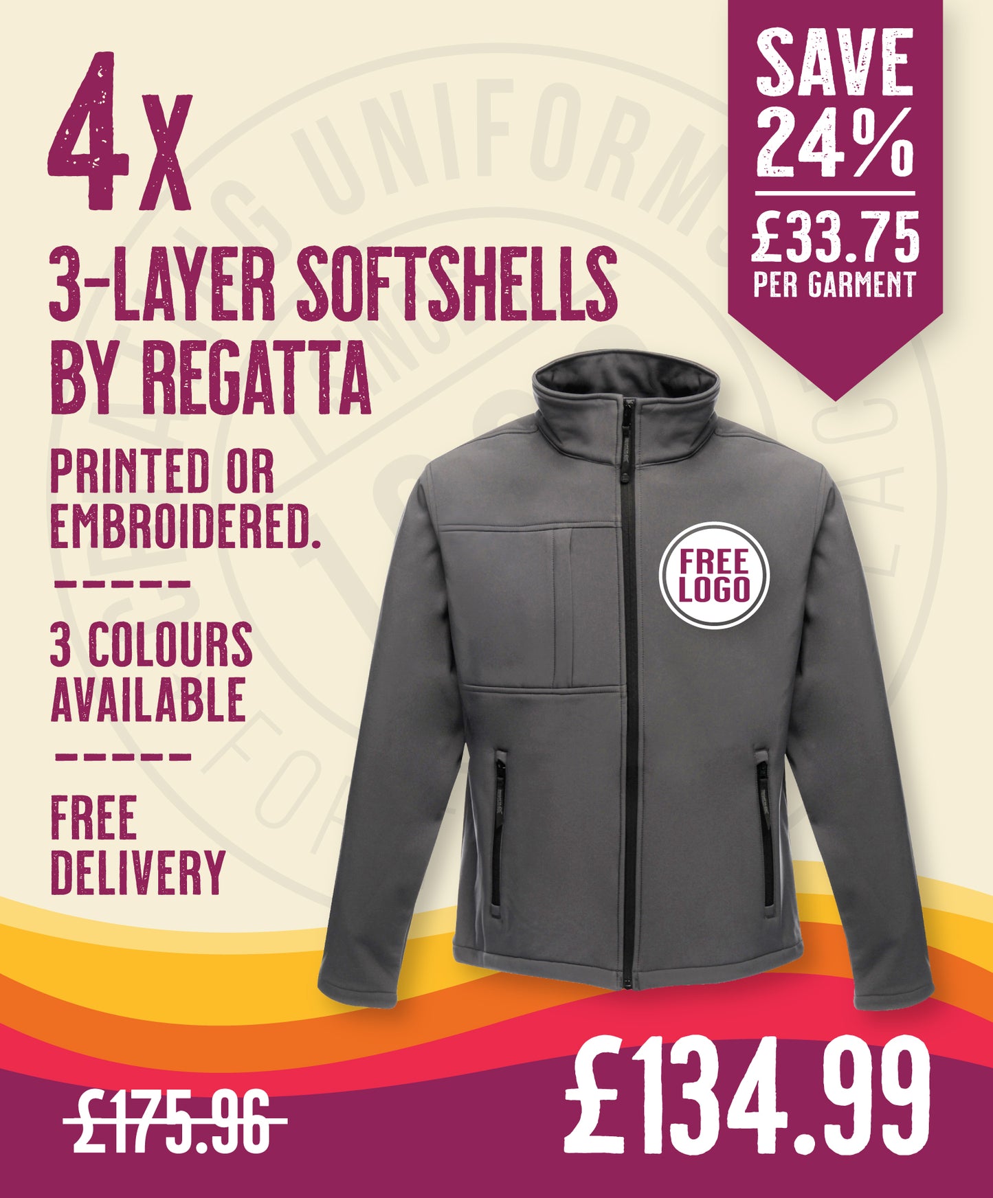4 x 3-Layer Octagon Softshells by Regatta in Seal Grey by Print Lab Deals — Custom branded clothing by Print Press, featuring premium embroidery produced in our specialist print lab in the UK.