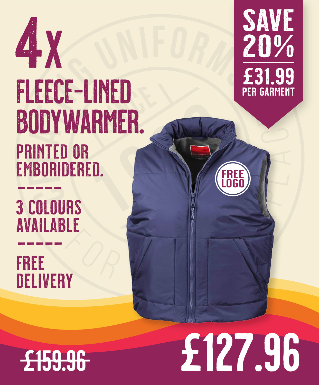 4 x Fleece-Lined Bodywarmer by Result in Navy by Print Lab Deals — Custom branded clothing by Print Press, featuring premium embroidery produced in our specialist print lab in the UK.