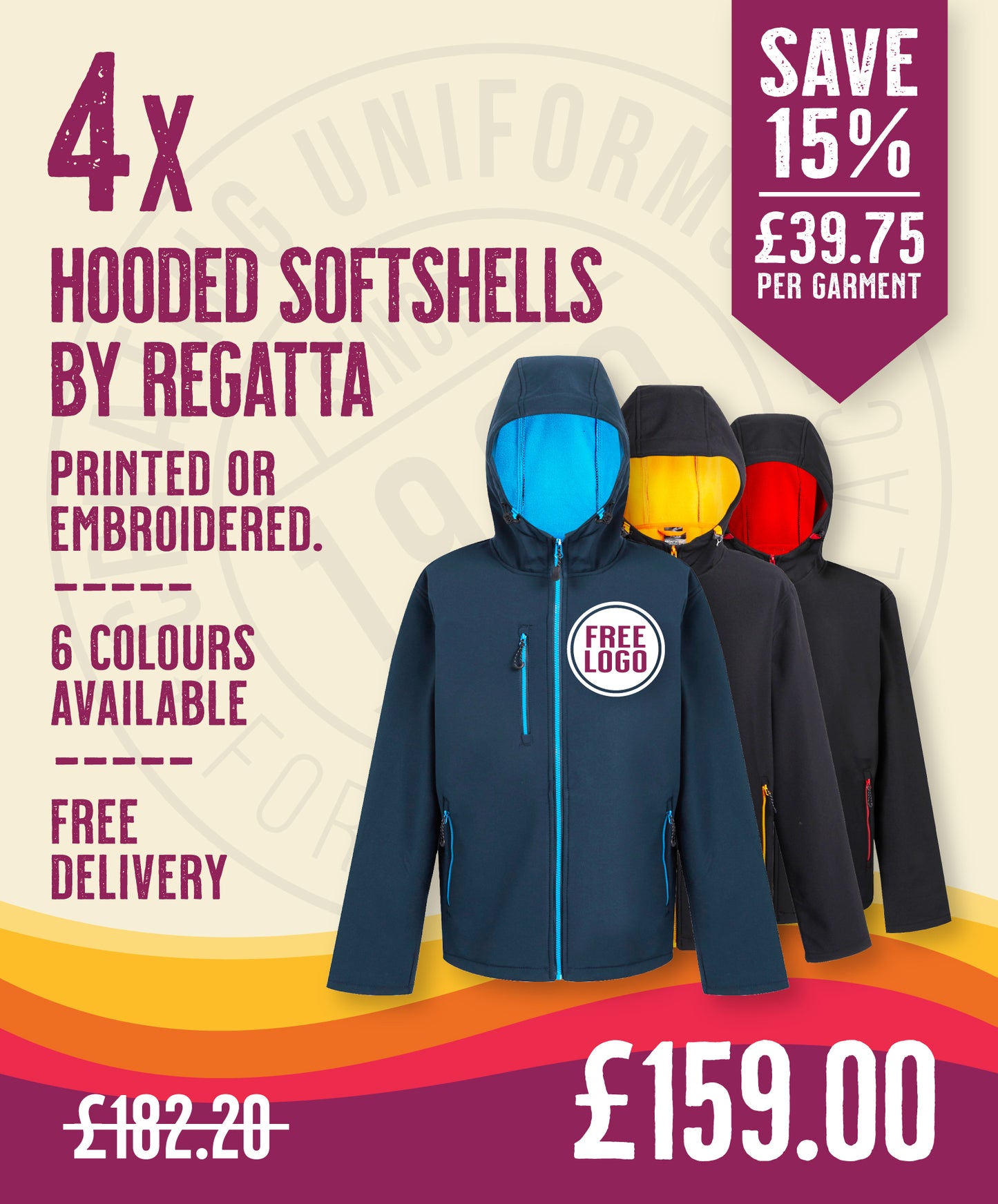4 x Regatta Hooded Softshell Jackets (2 Layer) in Navy New French Blue by Print Lab Deals — Custom branded clothing by Print Press, featuring premium embroidery produced in our specialist print lab in the UK.