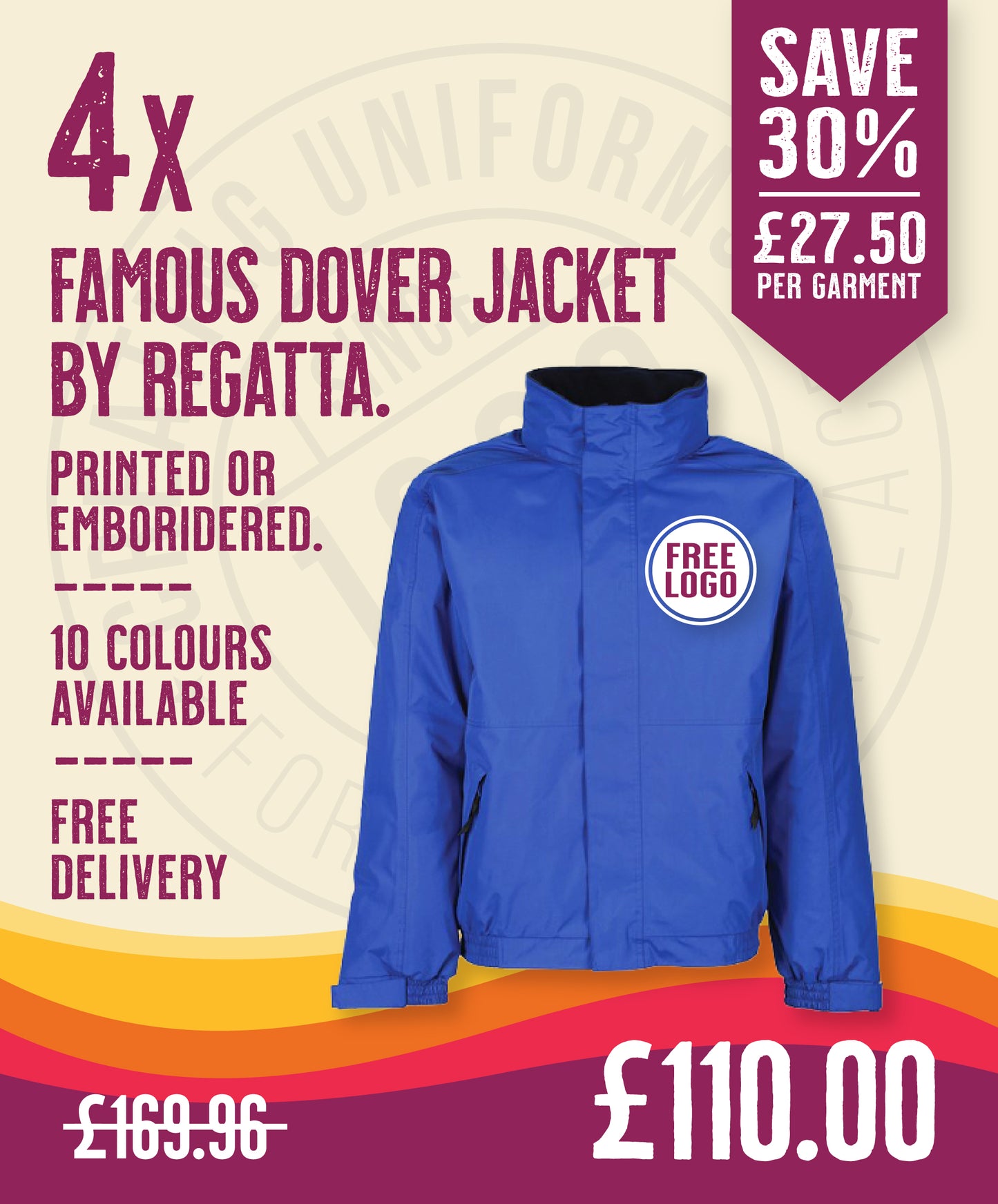 4 x Regatta Pro Waterproof Coats in by Print Lab Deals — Custom branded clothing by Print Press, featuring premium embroidery produced in our specialist print lab in the UK.