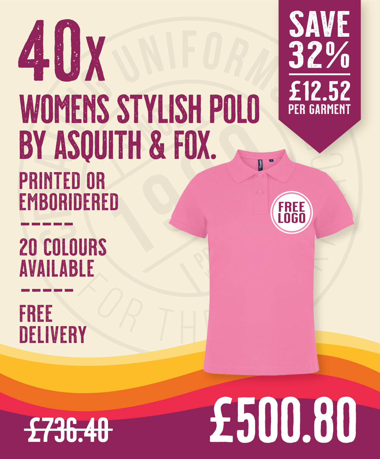 40 x Women's Stylish Polos by Asquith & Fox in Pink Carnation by Print Lab Deals — Custom branded clothing by Print Press, featuring premium embroidery produced in our specialist print lab in the UK.
