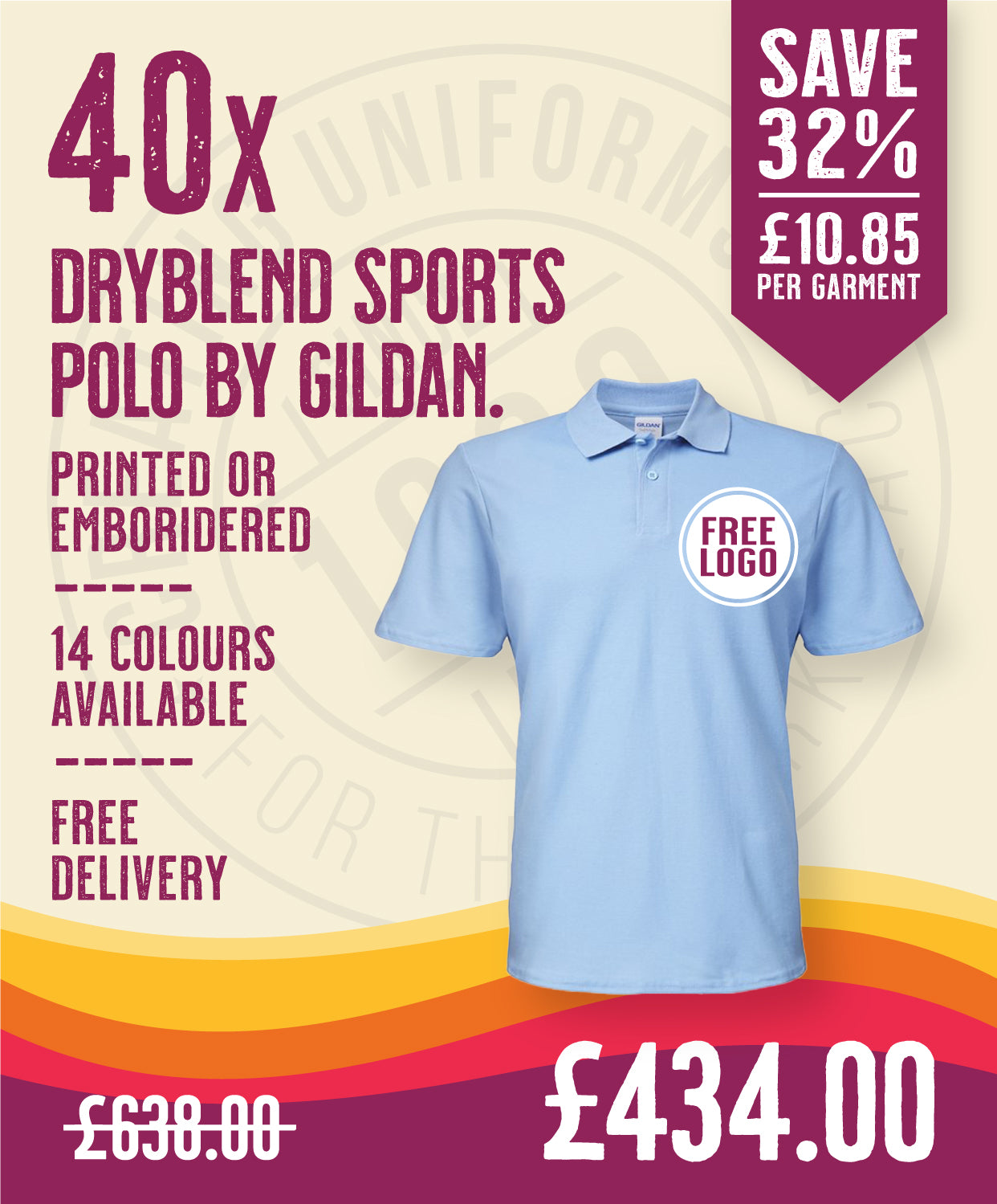 40 x Dryblend Sports Polos by Gildan in Light Blue by Print Lab Deals — Custom branded clothing by Print Press, featuring premium embroidery produced in our specialist print lab in the UK.