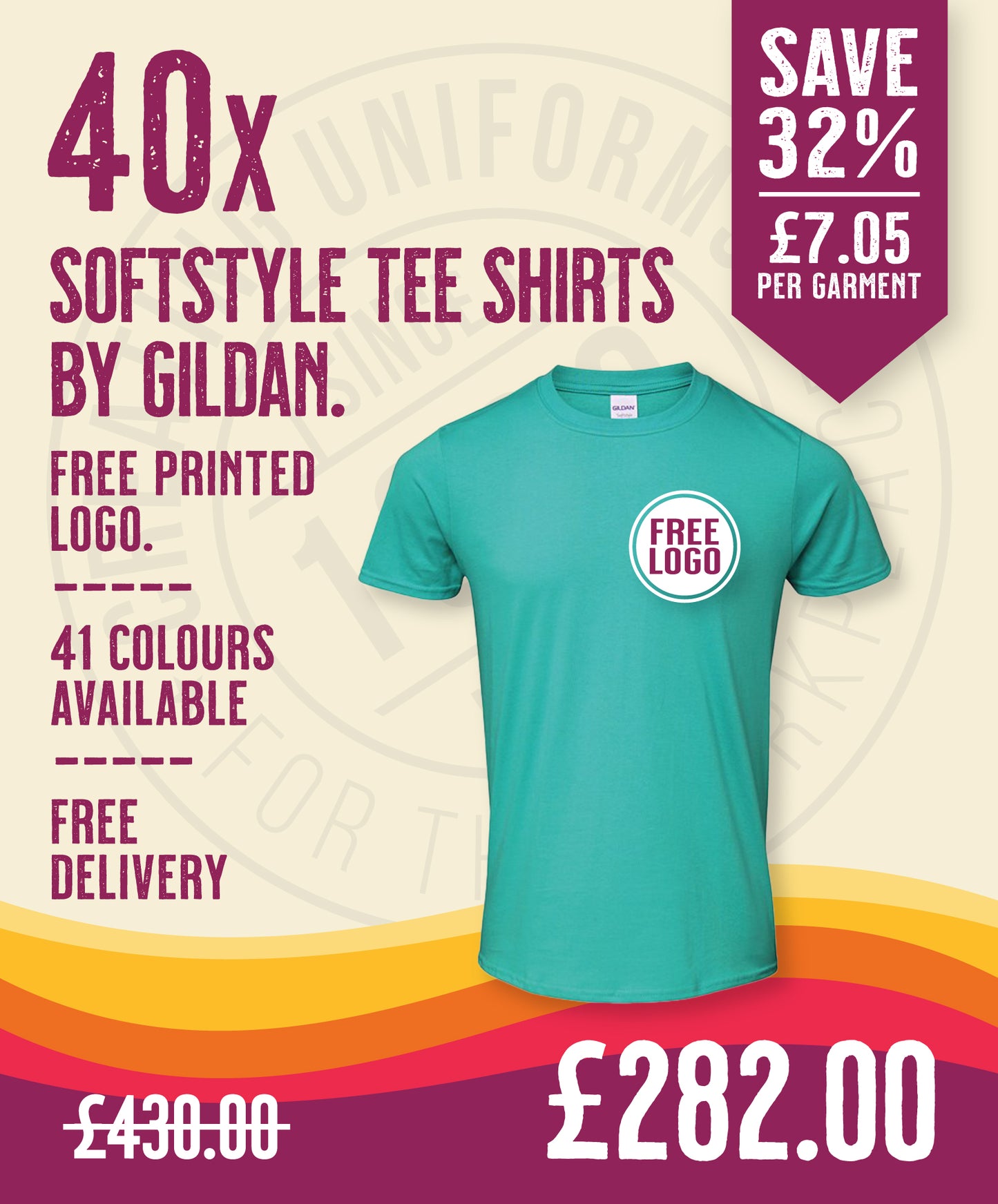 40 x Softstyle Tee Shirts by Gildan in Jade Dome by Print Lab Deals — Custom branded clothing by Print Press, featuring premium embroidery produced in our specialist print lab in the UK.