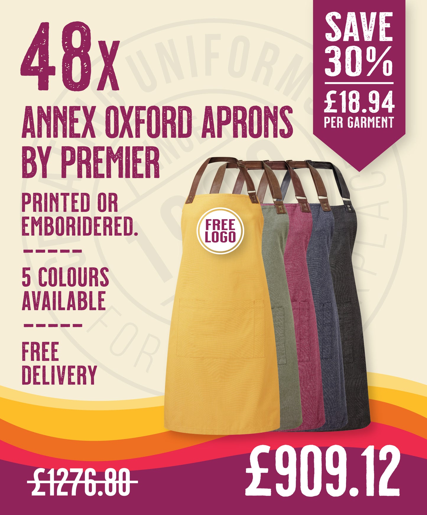 48 x Cotton Oxford Annex Aprons by Premier in Mustard by Print Lab Deals — Custom branded clothing by Print Press, featuring premium embroidery produced in our specialist print lab in the UK.