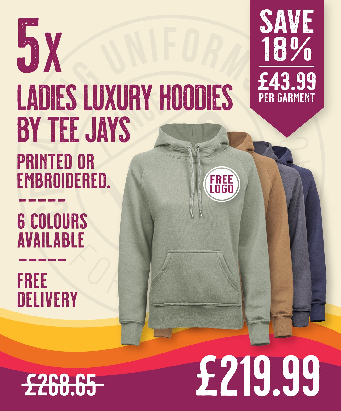 5 x Ladies Luxury Hooded Sweatshirts by Tee Jays in Sage by Print Lab Deals — Custom branded clothing by Print Press, featuring premium embroidery produced in our specialist print lab in the UK.