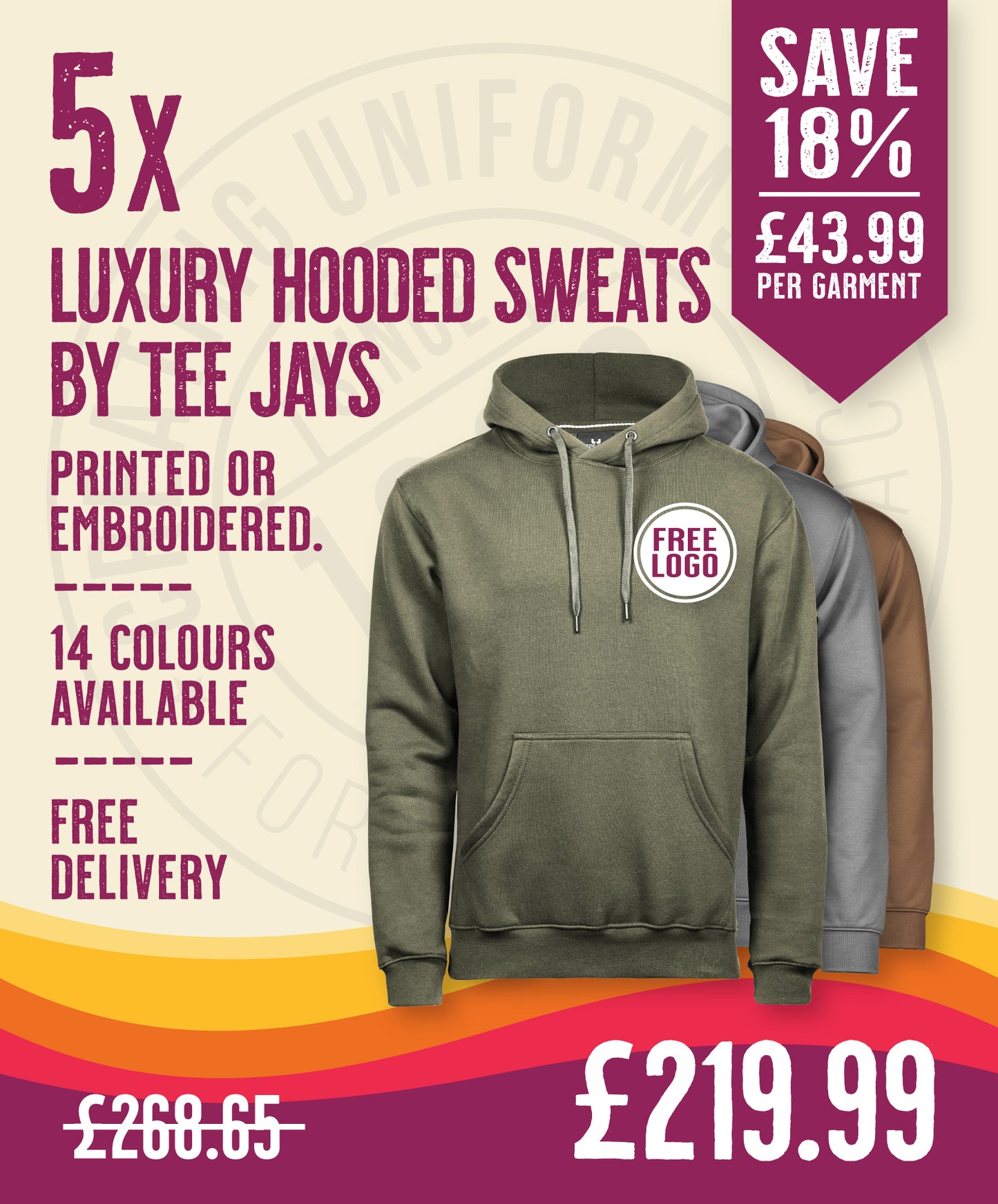 5 x Luxury Hooded Sweatshirts by Tee Jays in Deep Green by Print Lab Deals — Custom branded clothing by Print Press, featuring premium embroidery produced in our specialist print lab in the UK.