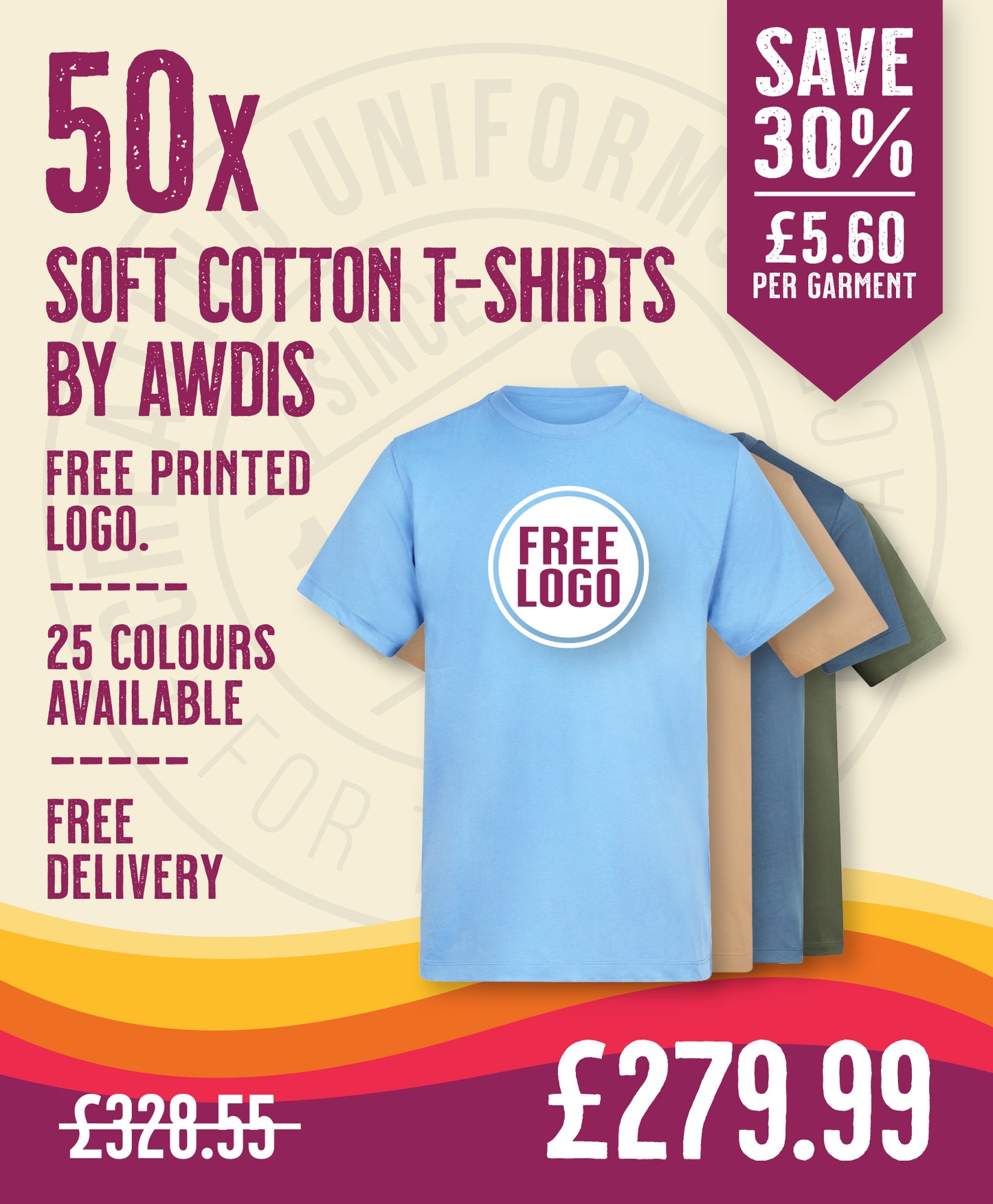 50 x Soft Cotton T-Shirts by AWDis