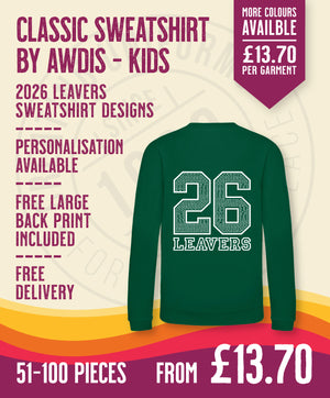 Classic Sweatshirt - Kids Size - 51-100 Pieces in by printlab.clothing — Custom branded clothing by Print Press, featuring premium embroidery produced in our specialist print lab in the UK.