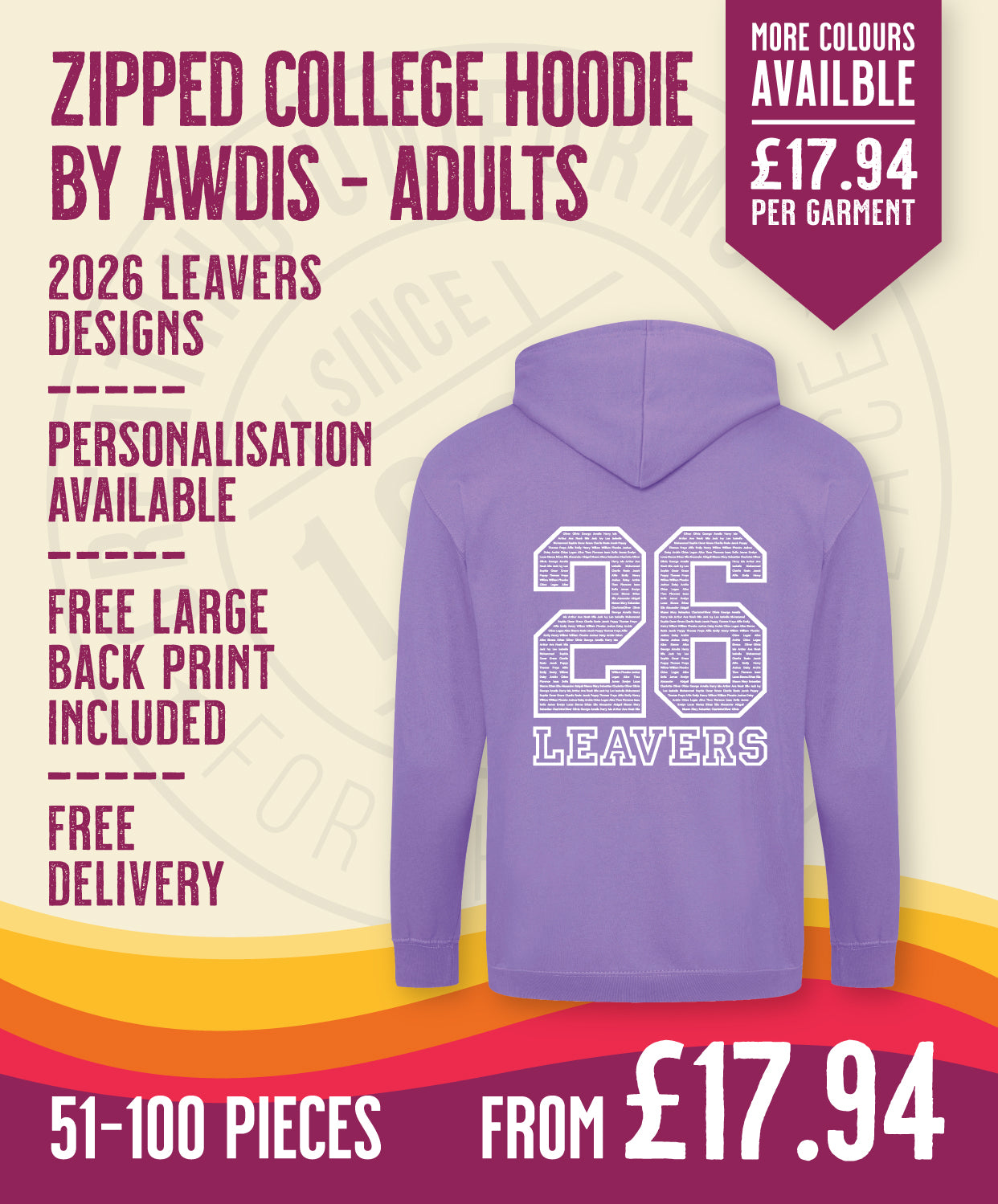 Zipped Hoodie - Adult Size - 51-100 Pieces in by printlab.clothing — Custom branded clothing by Print Press, featuring premium embroidery produced in our specialist print lab in the UK.
