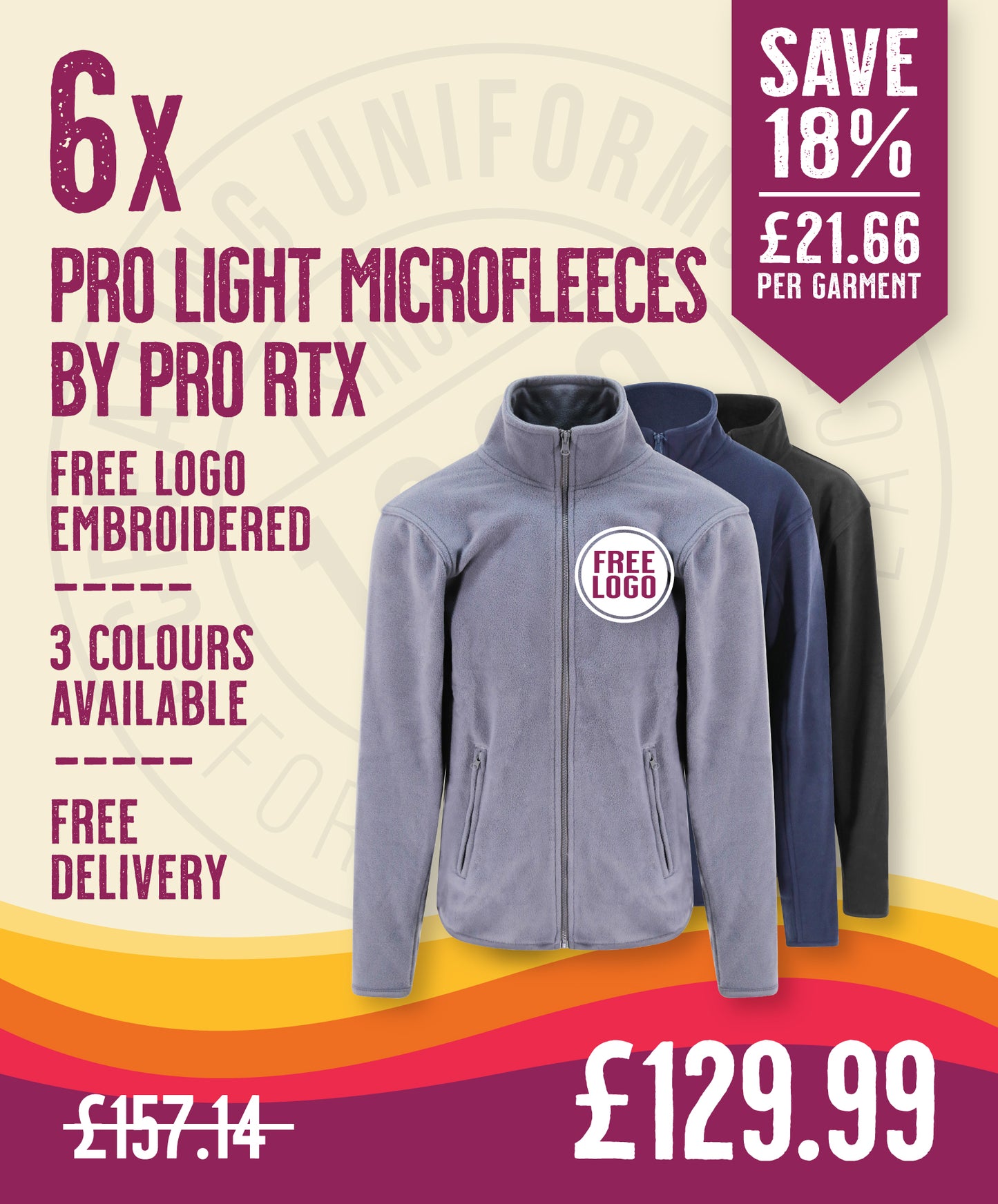 6 x Pro Light Microfleeces by Pro RTX in Solid Grey by Print Lab Deals — Custom branded clothing by Print Press, featuring premium embroidery produced in our specialist print lab in the UK.