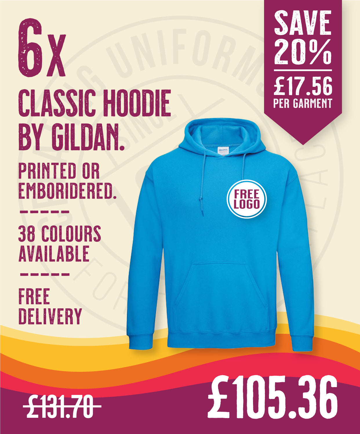 6 x Classic Hoodies by Gildan in Sapphire by Print Lab Deals — Custom branded clothing by Print Press, featuring premium embroidery produced in our specialist print lab in the UK.