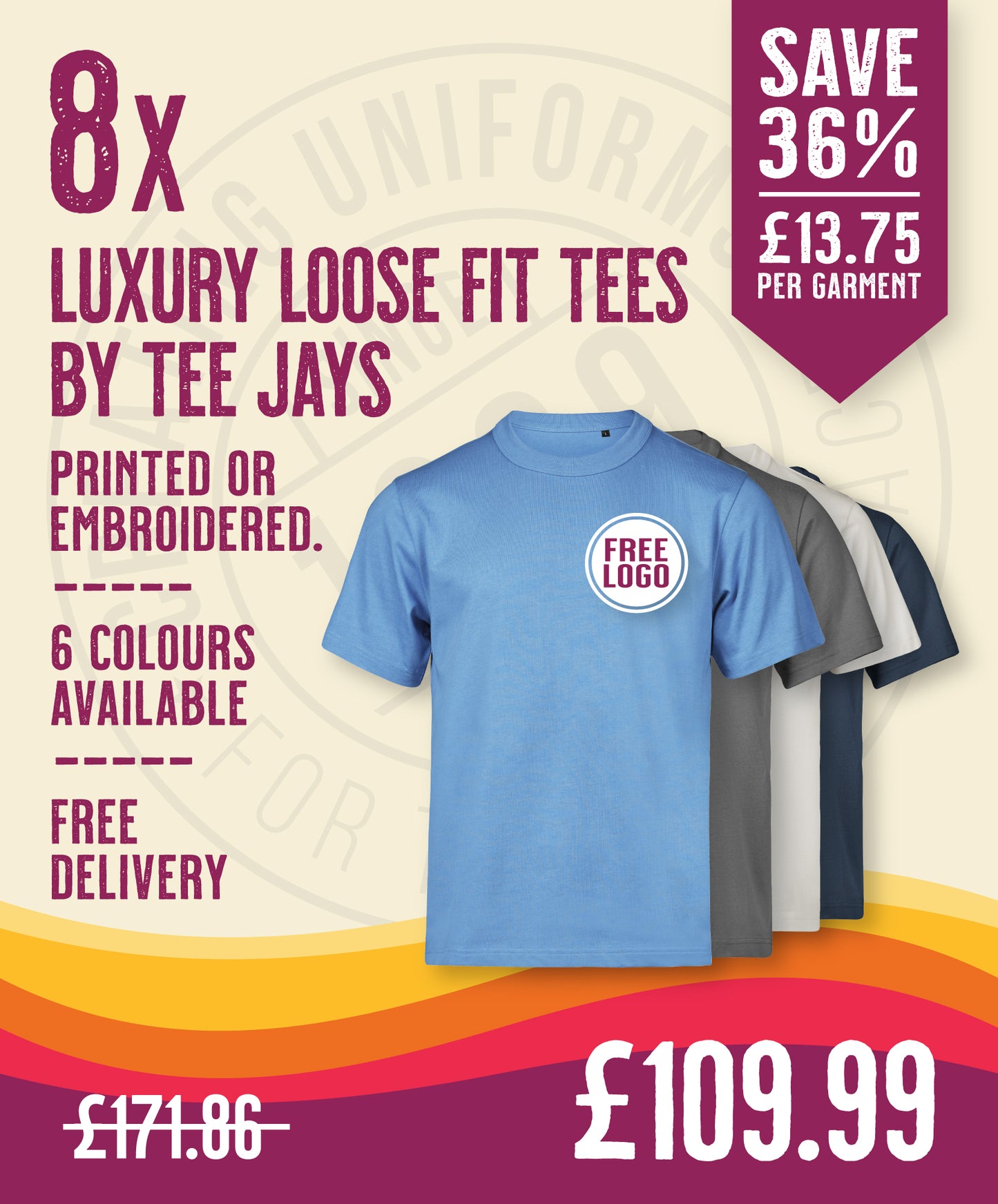 8 x Heavyweight Luxury Loose Fit Tees by Tee Jays in Ocean Blue by Print Lab Deals — Custom branded clothing by Print Press, featuring premium embroidery produced in our specialist print lab in the UK.