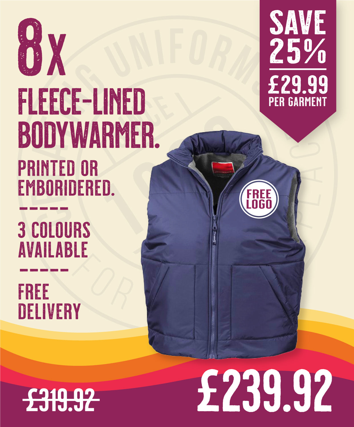 8 x Fleece-Lined Bodywarmer by Result in Navy by Print Lab Deals — Custom branded clothing by Print Press, featuring premium embroidery produced in our specialist print lab in the UK.