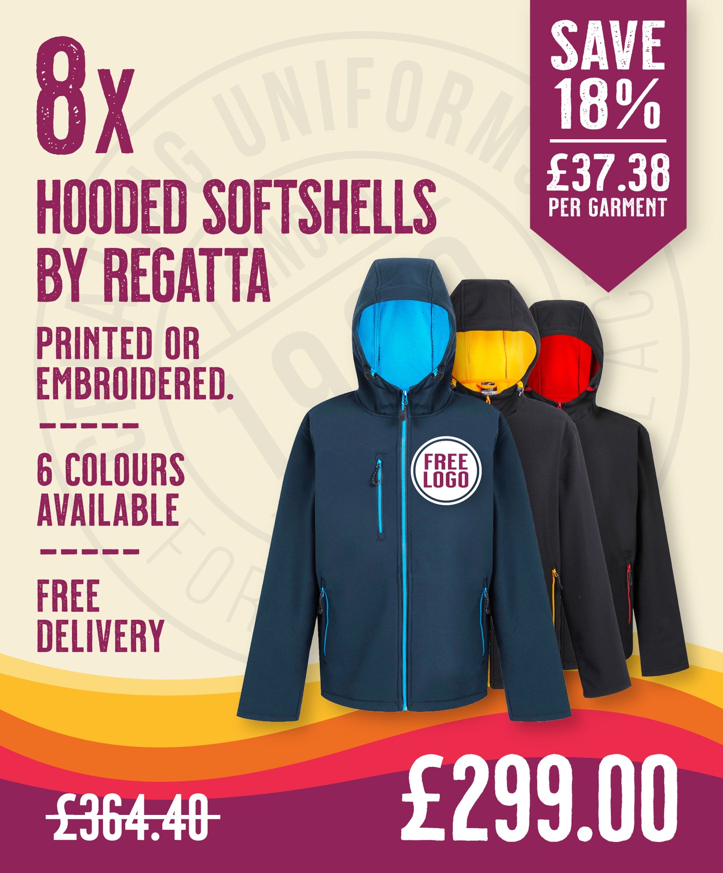 8 x Regatta Hooded Softshell Jackets (2 Layer) in Navy New French Blue by Print Lab Deals — Custom branded clothing by Print Press, featuring premium embroidery produced in our specialist print lab in the UK.